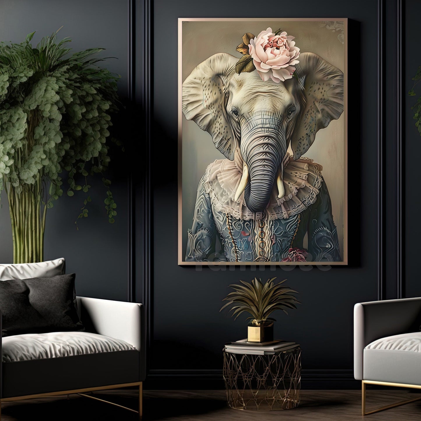 Victorian Elephant Canvas Painting, Noble Elephant Lady Wall Art Decor, Poster Gift For Elephant Lovers