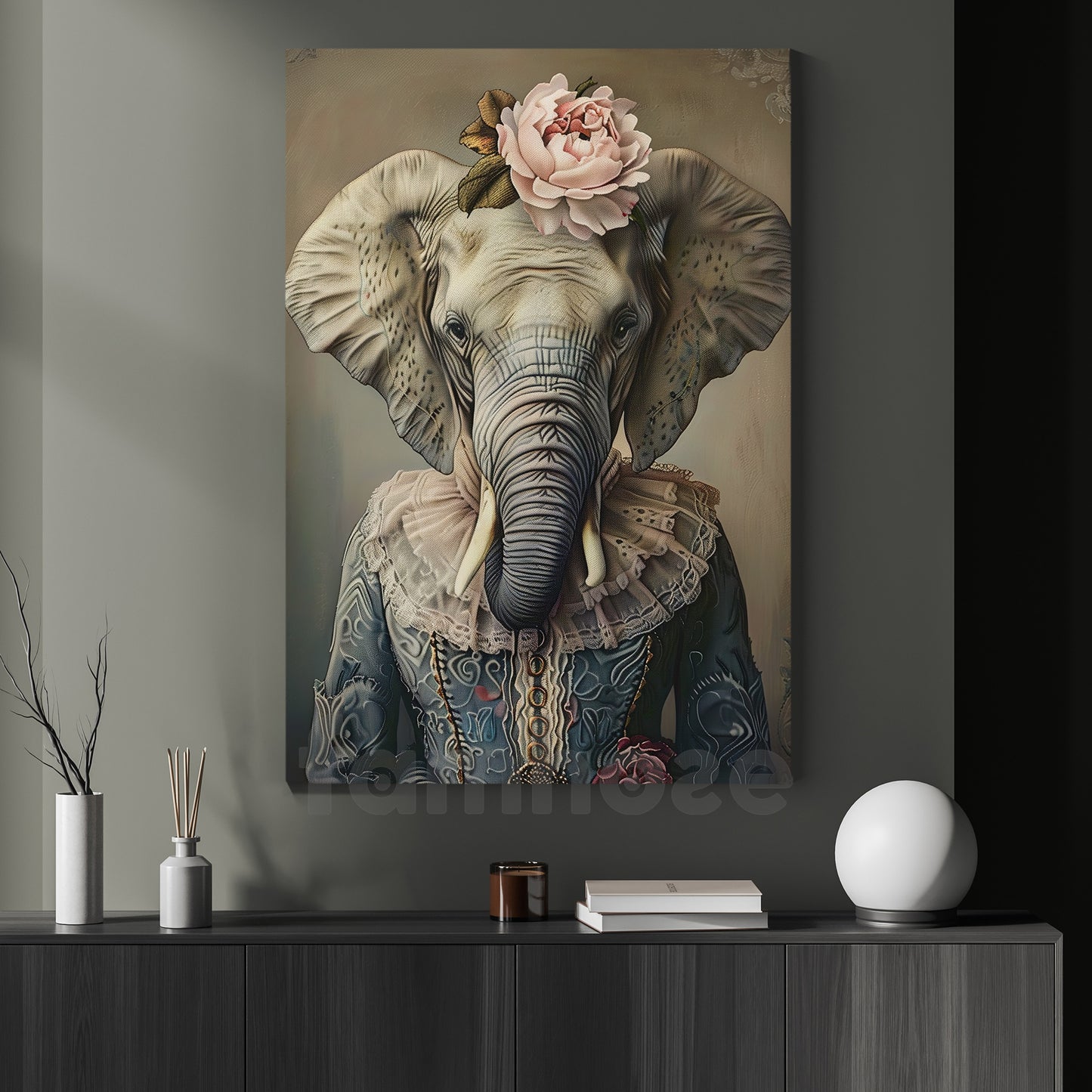 Victorian Elephant Canvas Painting, Noble Elephant Lady Wall Art Decor, Poster Gift For Elephant Lovers