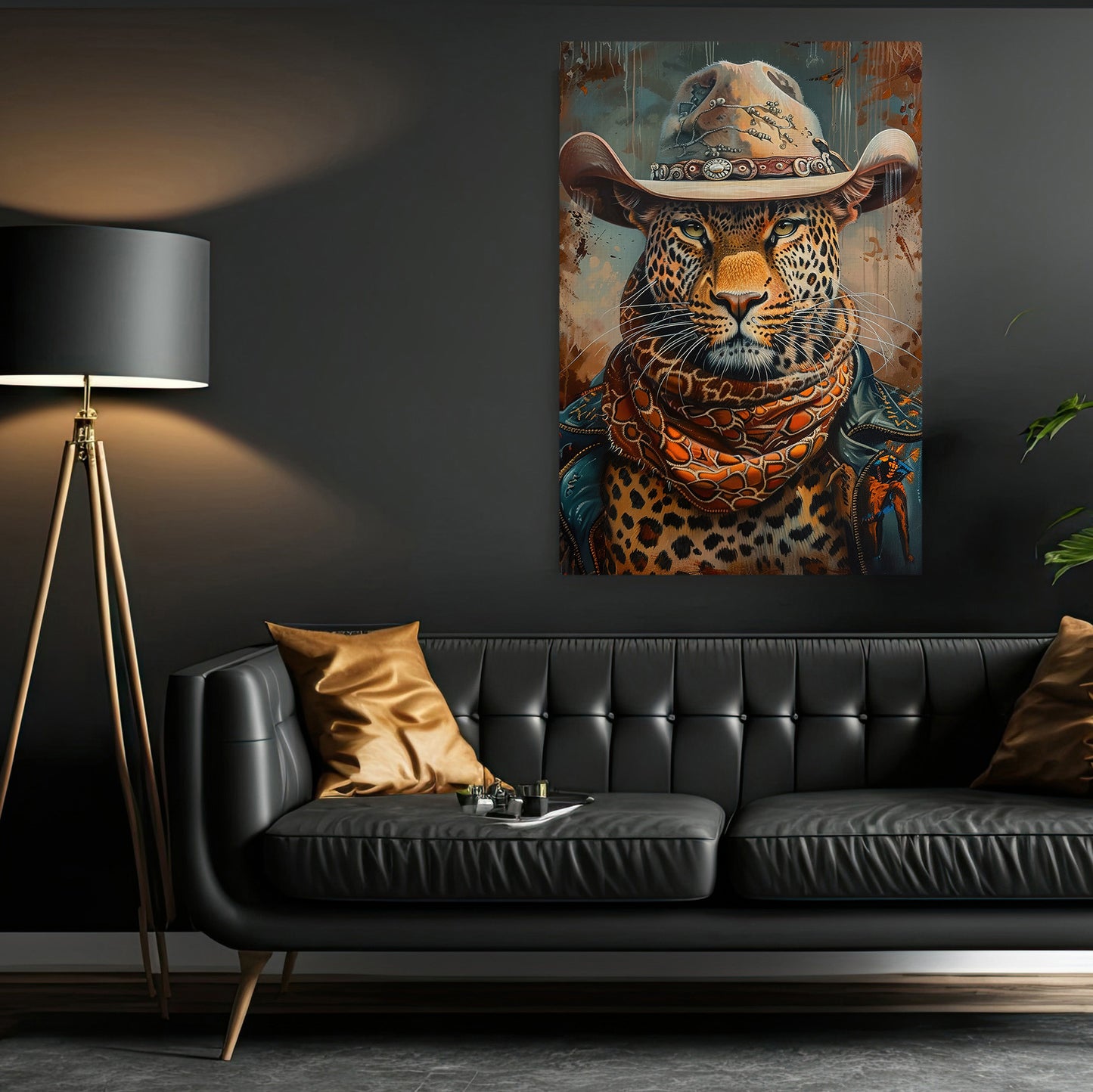 The Cowboy Leopard, Victorian Leopard Canvas Painting, Victorian Animal Wall Art Decor, Poster Gift For Leopard Lovers