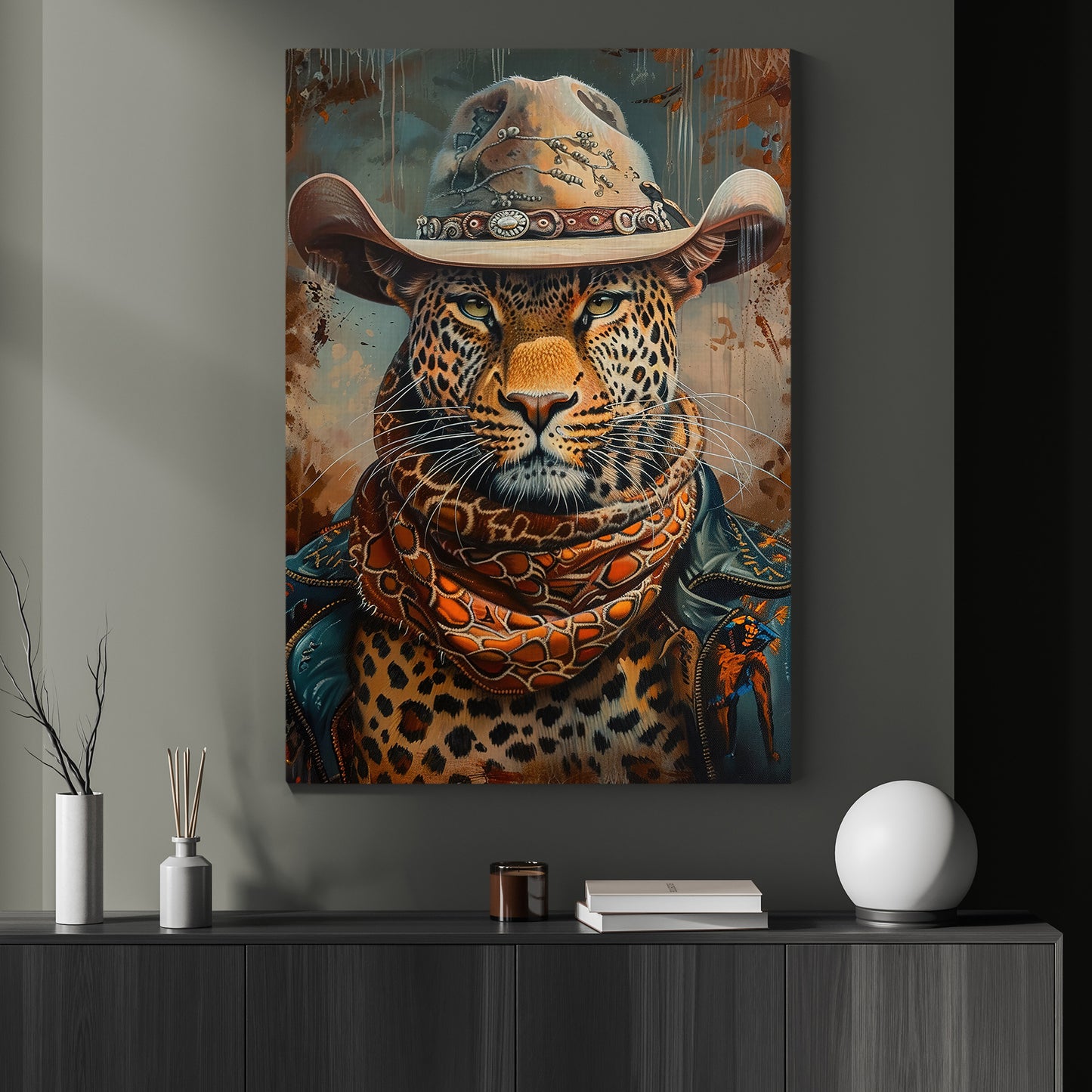 The Cowboy Leopard, Victorian Leopard Canvas Painting, Victorian Animal Wall Art Decor, Poster Gift For Leopard Lovers