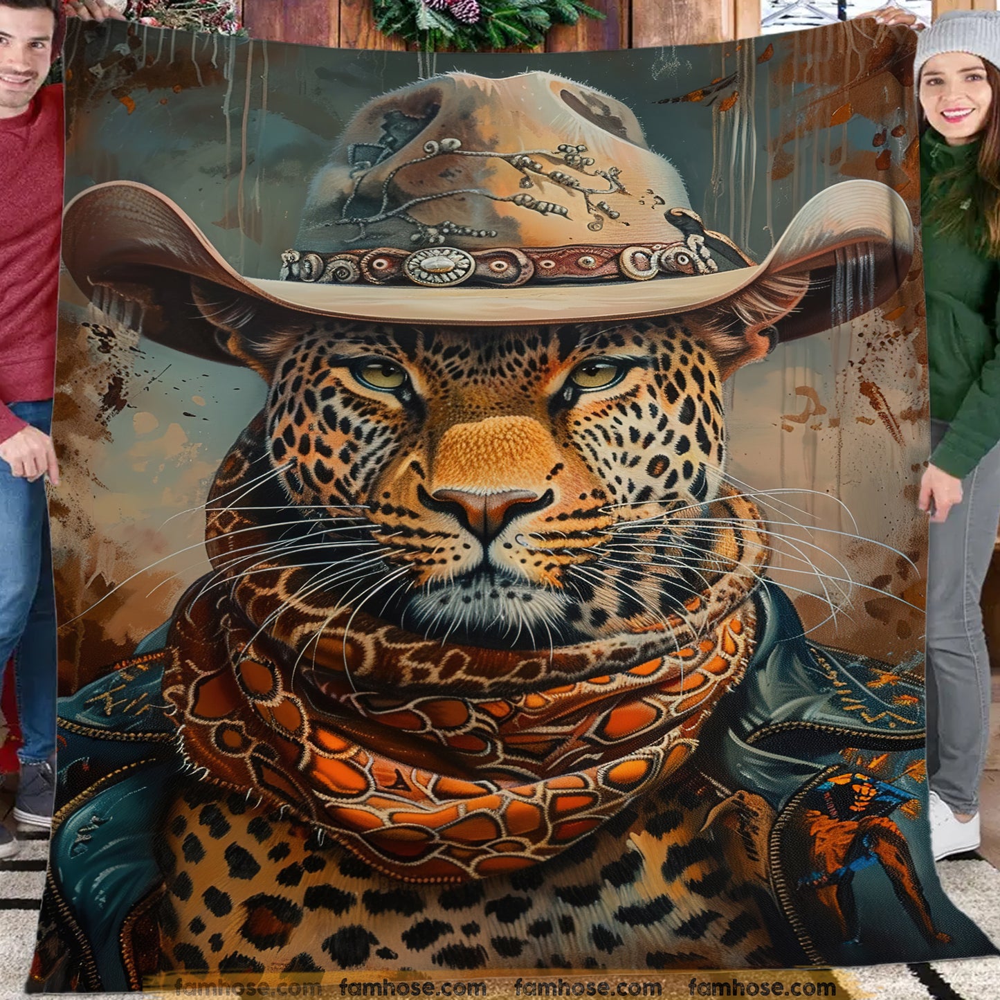 Victorian Leopard Fleece Blanket - The Wild West Leopard Sherpa Blanket, Woven Blanket Gift For Leopard Lovers, Victorian Animal Lovers