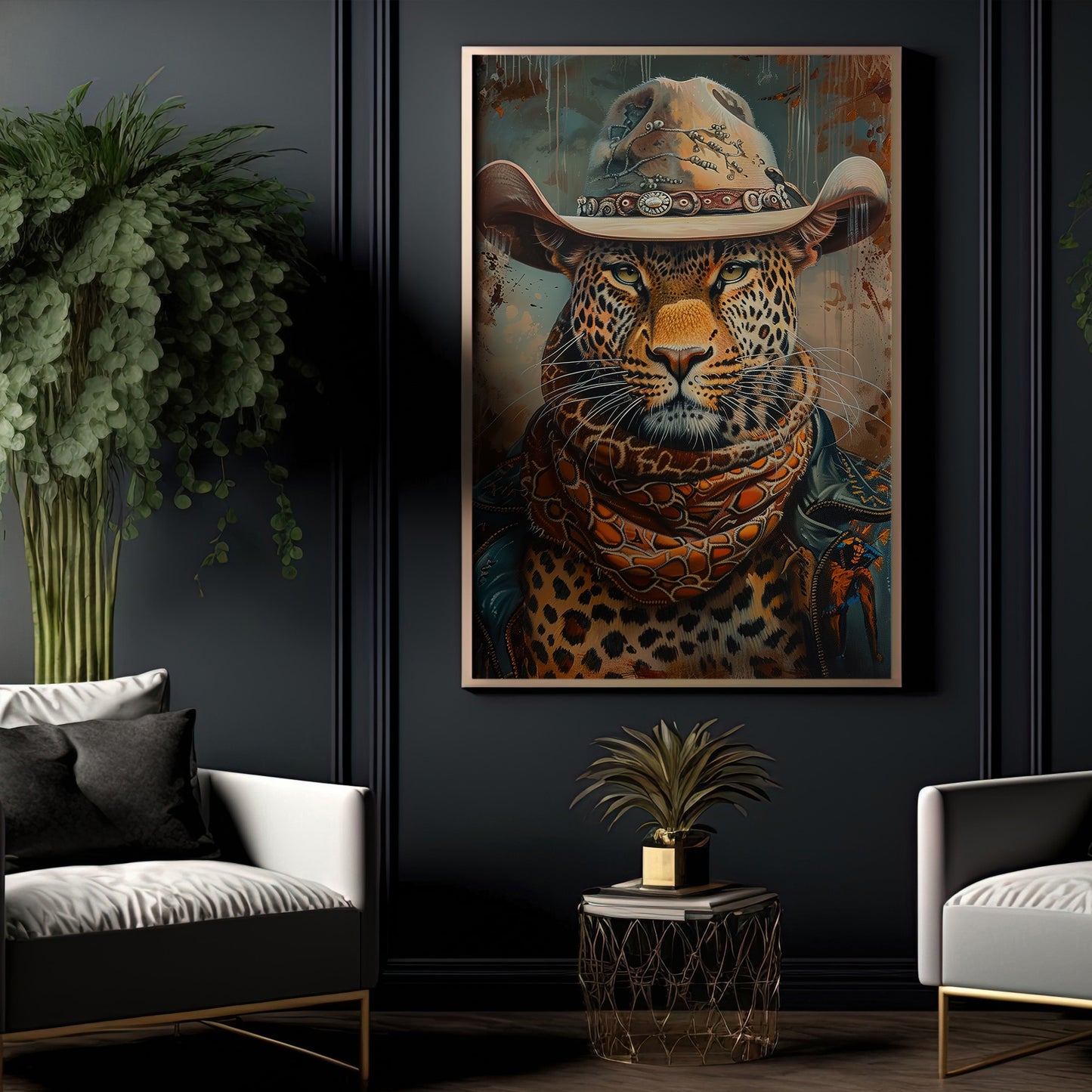 The Cowboy Leopard, Victorian Leopard Canvas Painting, Victorian Animal Wall Art Decor, Poster Gift For Leopard Lovers