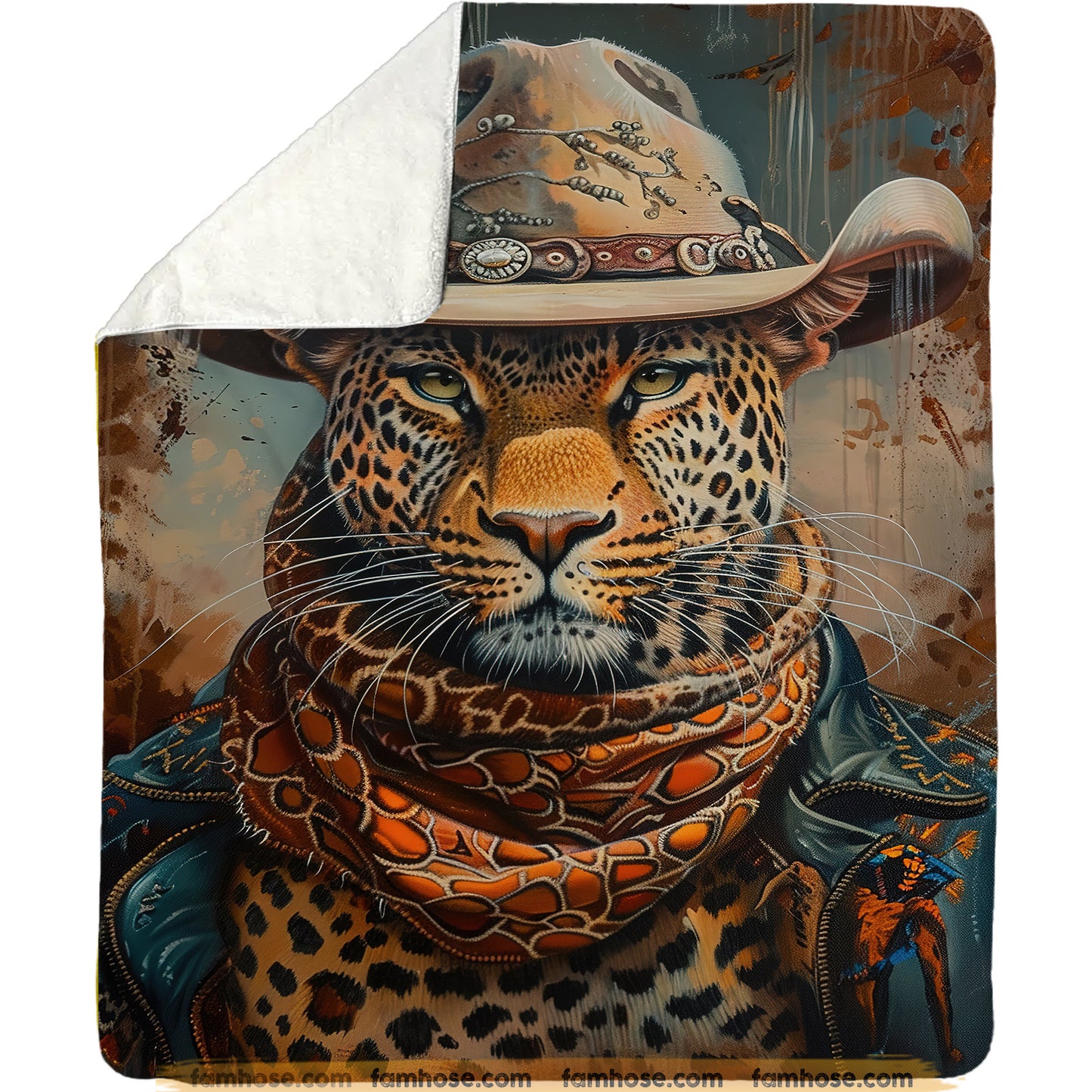 Victorian Leopard Fleece Blanket - The Wild West Leopard Sherpa Blanket, Woven Blanket Gift For Leopard Lovers, Victorian Animal Lovers