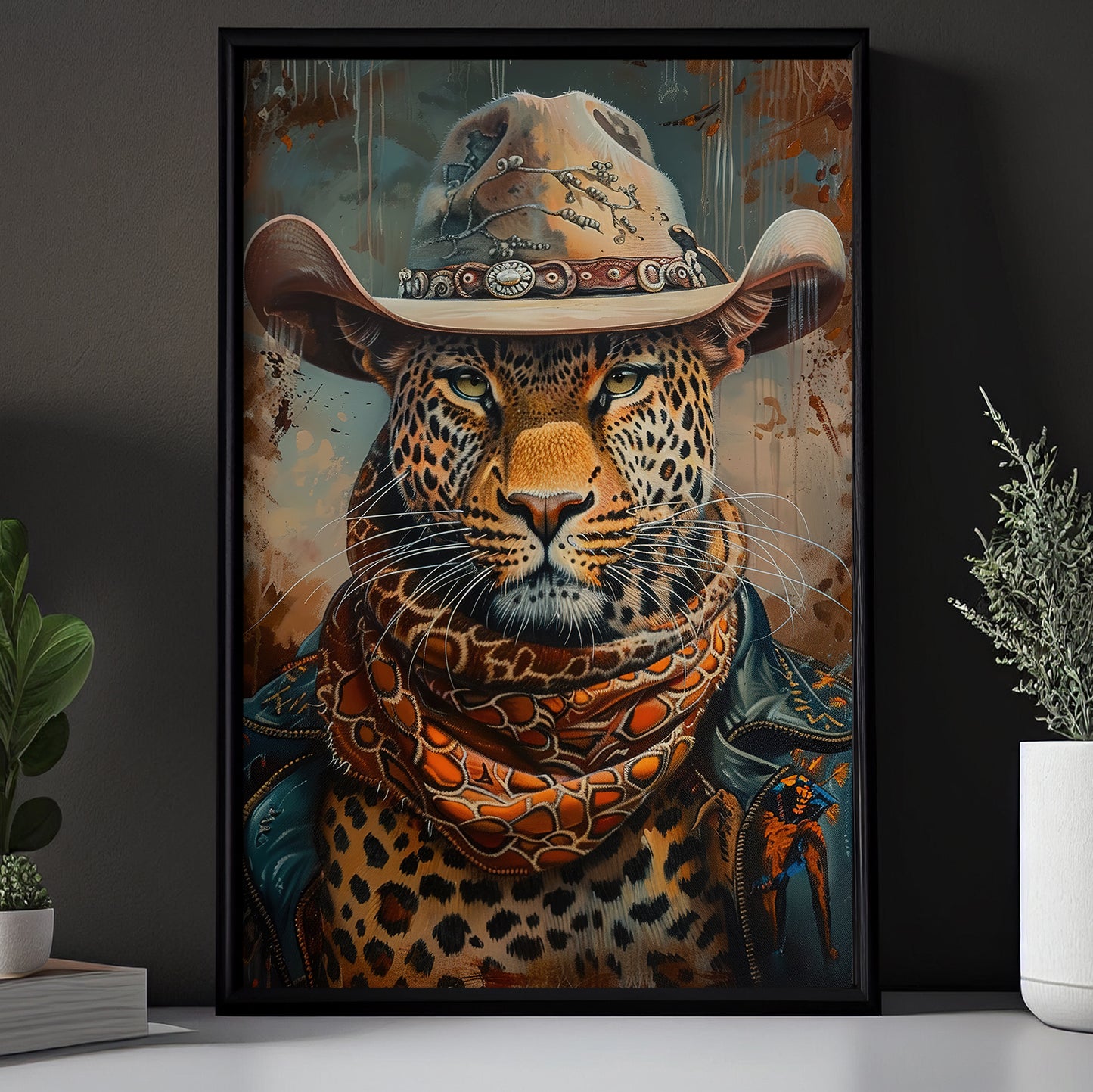 The Cowboy Leopard, Victorian Leopard Canvas Painting, Victorian Animal Wall Art Decor, Poster Gift For Leopard Lovers