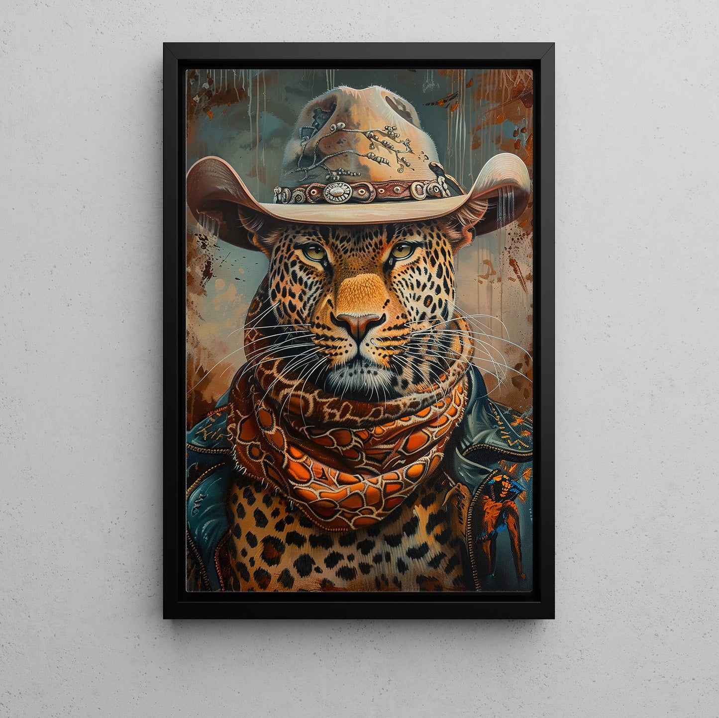 The Cowboy Leopard, Victorian Leopard Canvas Painting, Victorian Animal Wall Art Decor, Poster Gift For Leopard Lovers