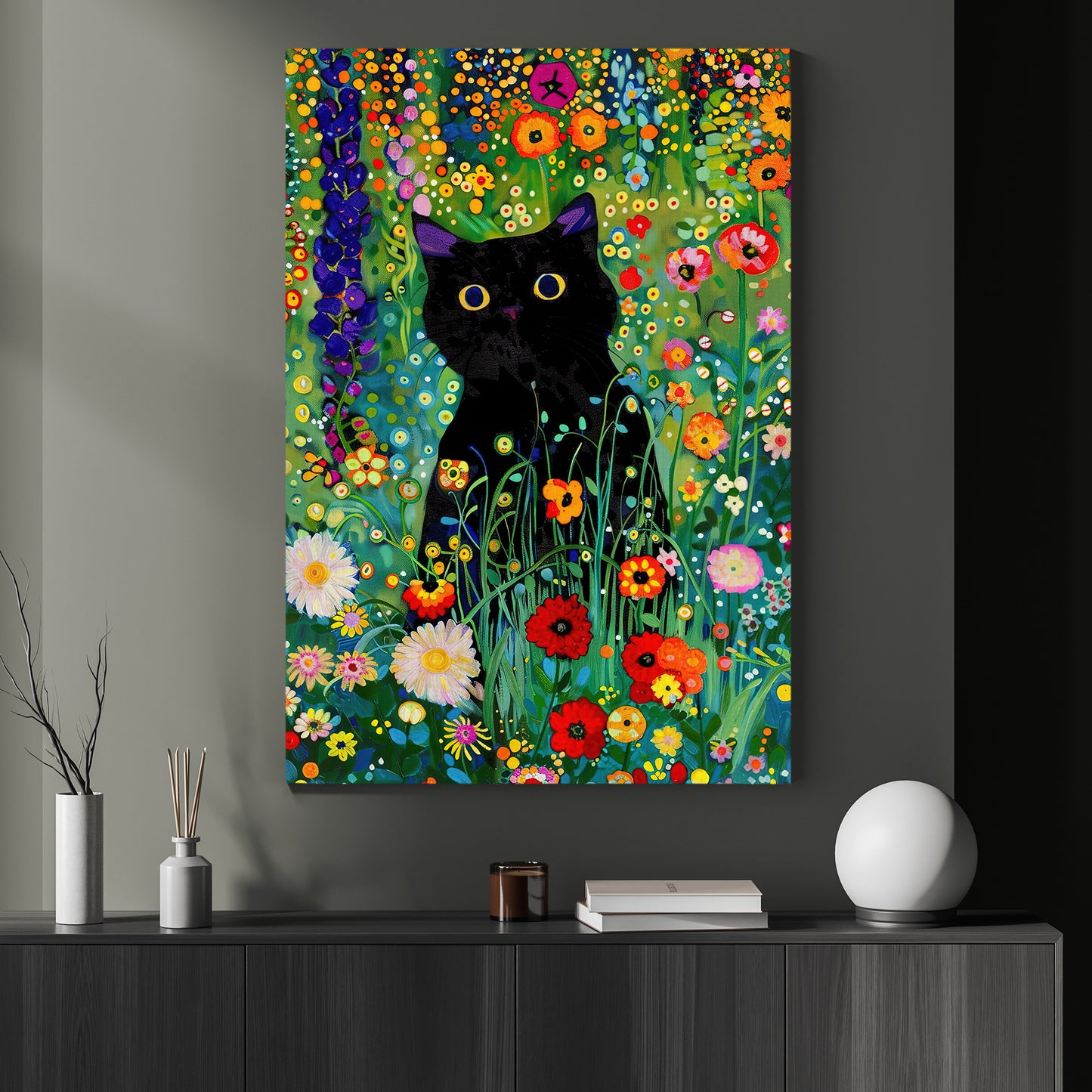 Garden Whiskers, Victorian Black Cat Canvas Painting, Victorian Animal Wall Art Decor, Poster Gift For Cat Lovers