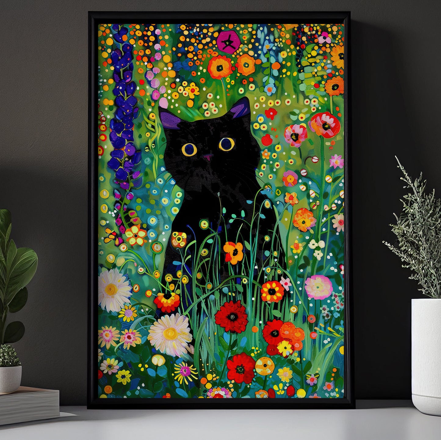 Garden Whiskers, Victorian Black Cat Canvas Painting, Victorian Animal Wall Art Decor, Poster Gift For Cat Lovers