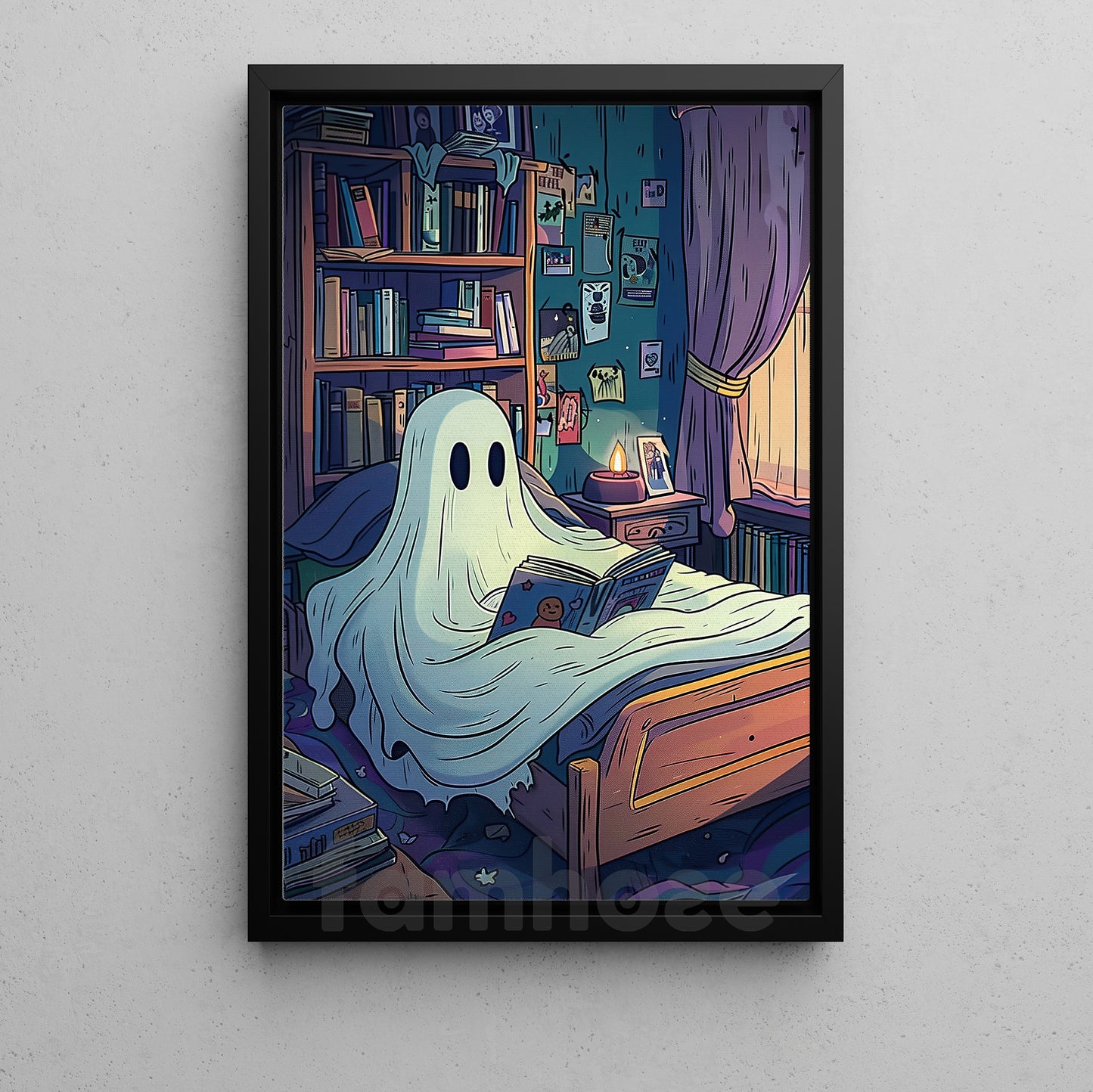 Halloween Boo Canvas Painting, Bedtime Boo Wall Art Decor, Spooky Season Poster Gift For Ghost Lovers