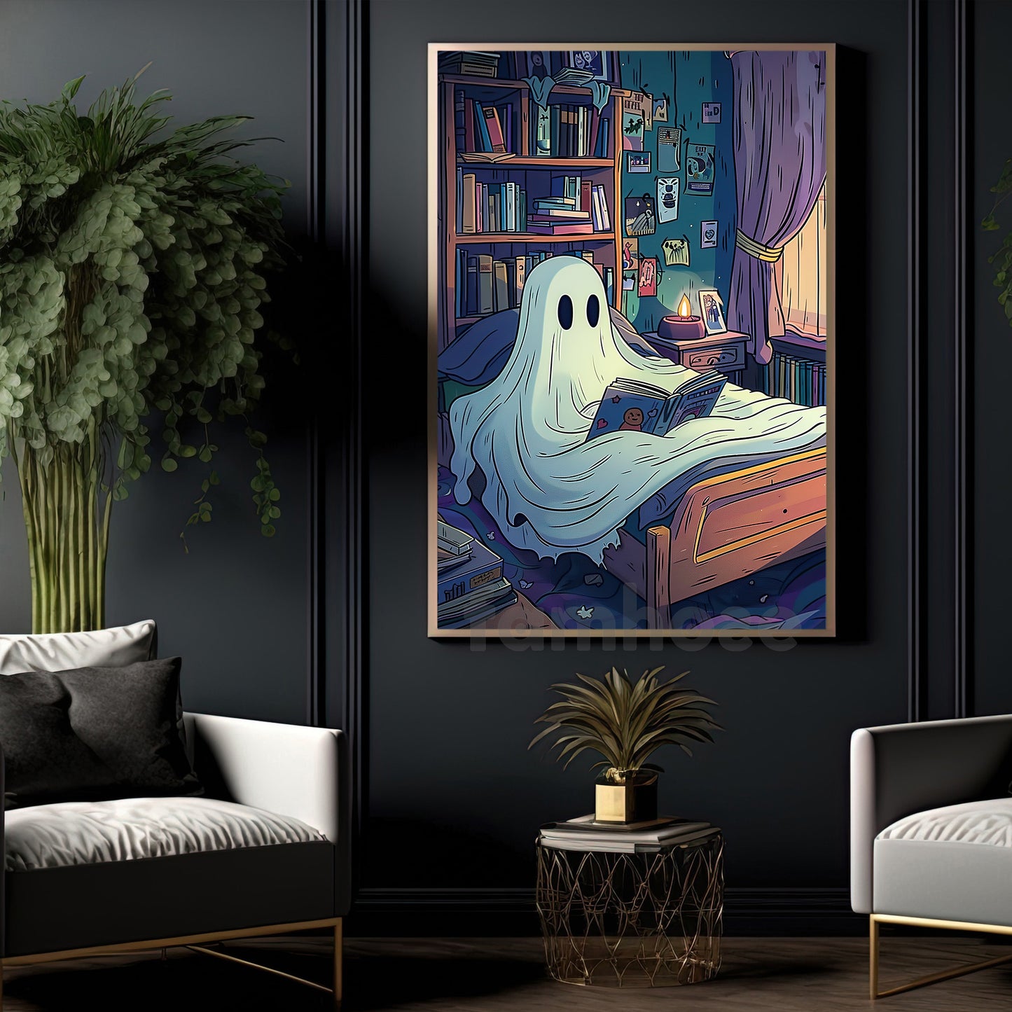 Halloween Boo Canvas Painting, Bedtime Boo Wall Art Decor, Spooky Season Poster Gift For Ghost Lovers