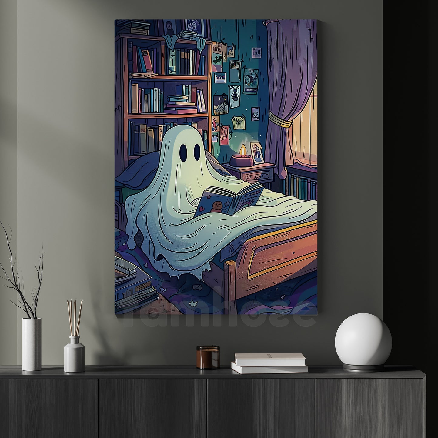 Halloween Boo Canvas Painting, Bedtime Boo Wall Art Decor, Spooky Season Poster Gift For Ghost Lovers