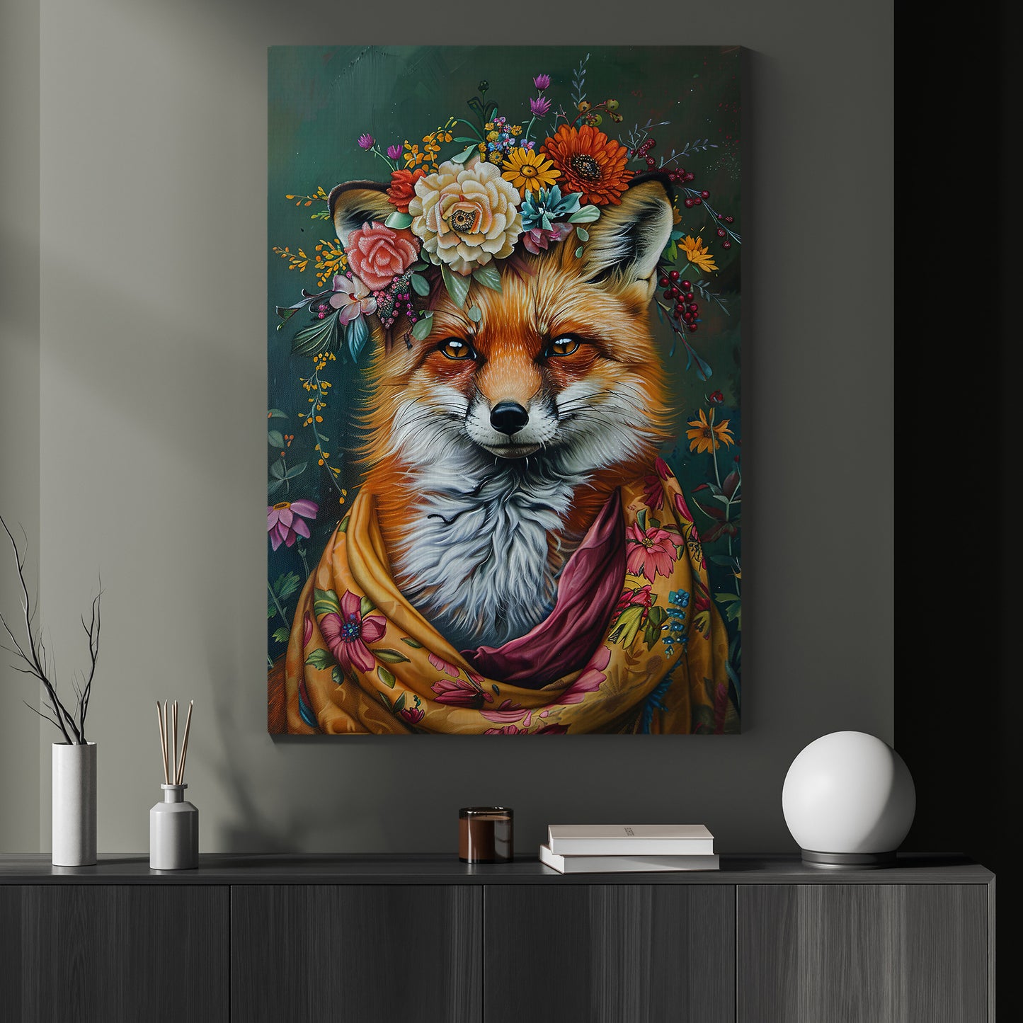 Floral Fox Majesty, Victorian Fox Canvas Painting, Victorian Animal Wall Art Decor, Poster Gift For Fox Lovers