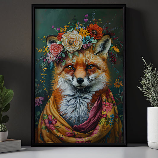 Floral Fox Majesty, Victorian Fox Canvas Painting, Victorian Animal Wall Art Decor, Poster Gift For Fox Lovers