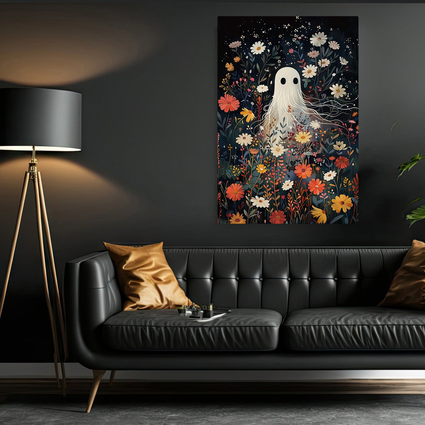 A Ghost in the Garden, Ghost Canvas Painting, Spooky Season Wall Art Decor, Halloween Poster Gift For Ghost Lovers