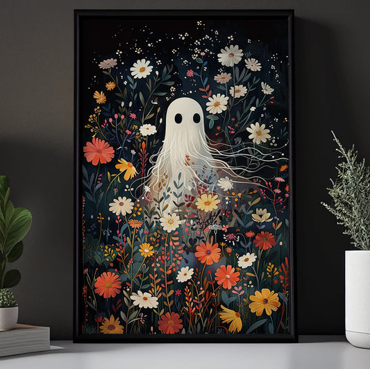 A Ghost in the Garden, Ghost Canvas Painting, Spooky Season Wall Art Decor, Halloween Poster Gift For Ghost Lovers