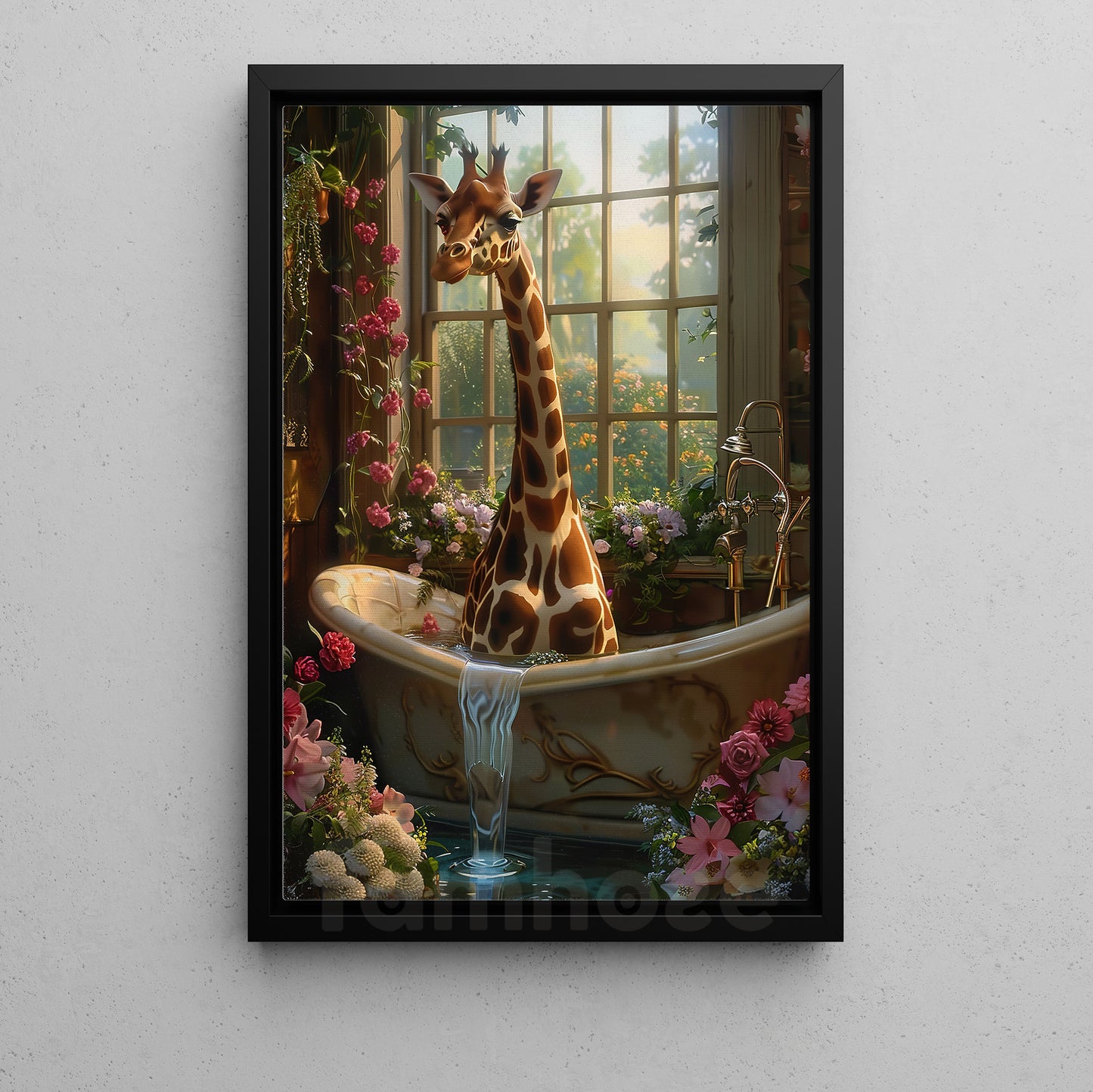 Funny Giraffe Canvas Painting, Spa Day Wall Art Decor, Xmas Poster Gift For Giraffe Lovers