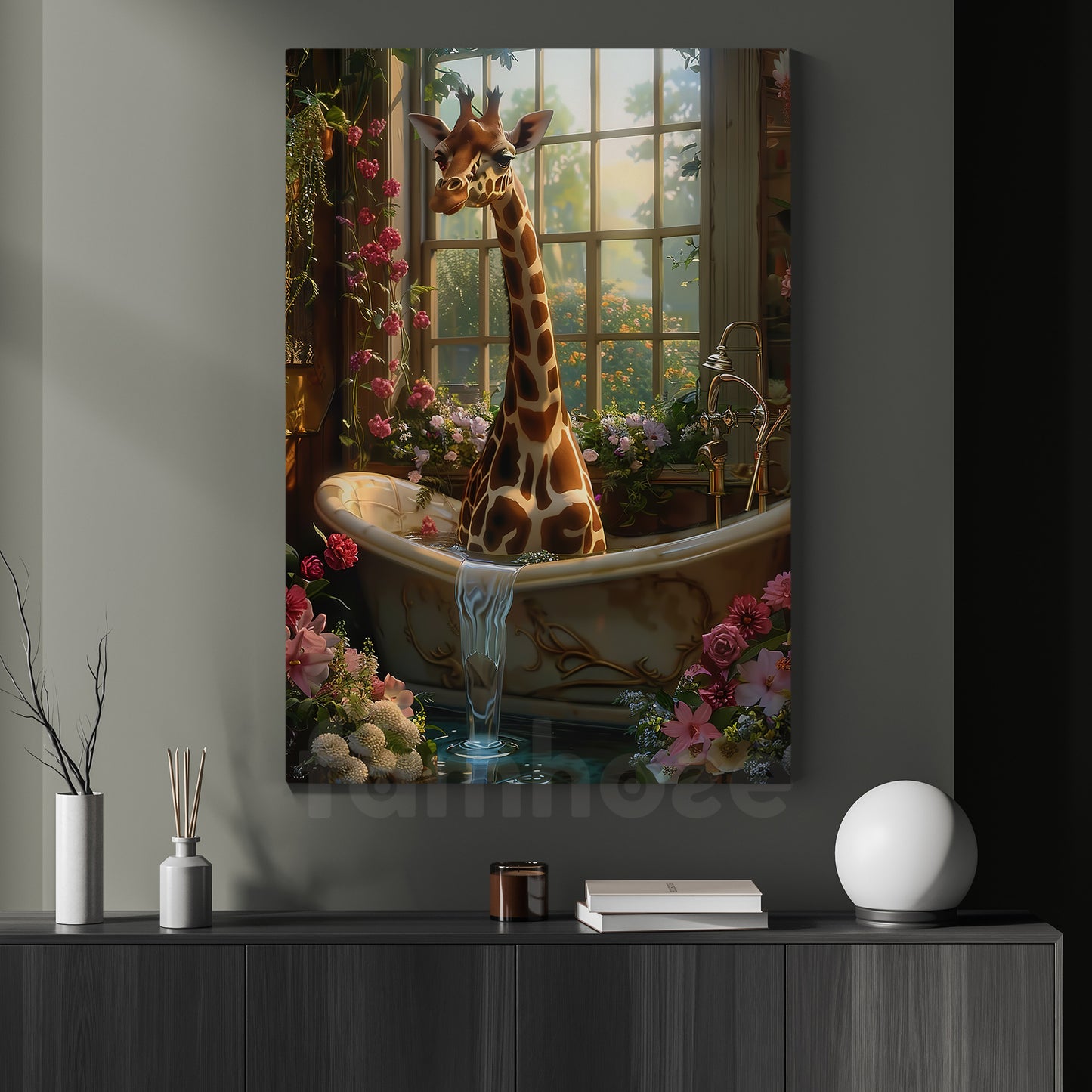 Funny Giraffe Canvas Painting, Spa Day Wall Art Decor, Xmas Poster Gift For Giraffe Lovers