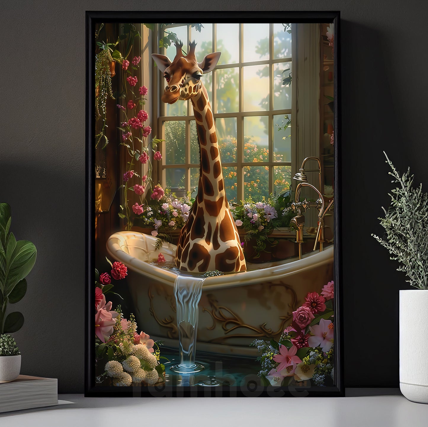 Funny Giraffe Canvas Painting, Spa Day Wall Art Decor, Xmas Poster Gift For Giraffe Lovers