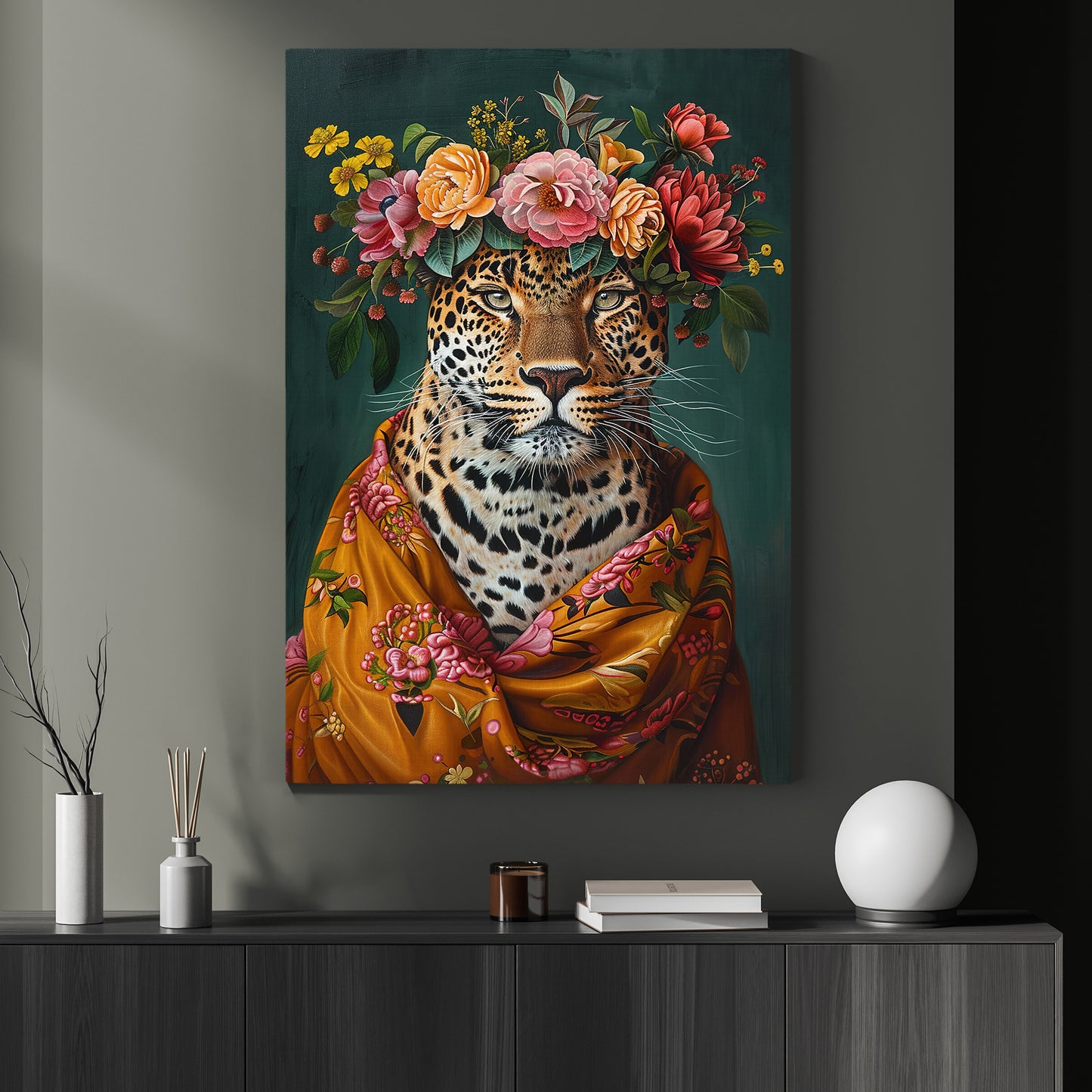 Leopard In The Garden, Victorian Leopard Canvas Painting, Victorian Animal Wall Art Decor, Poster Gift For Leopard Lovers