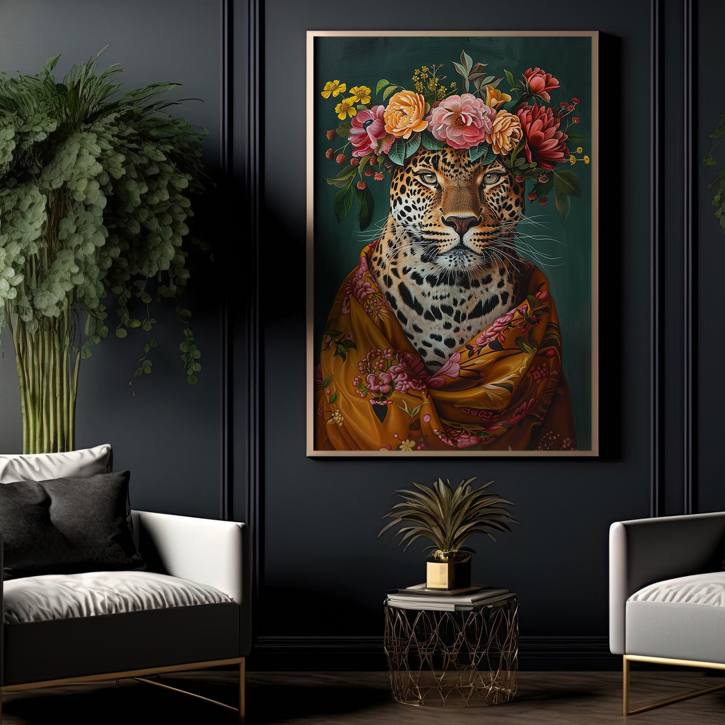 Leopard In The Garden, Victorian Leopard Canvas Painting, Victorian Animal Wall Art Decor, Poster Gift For Leopard Lovers