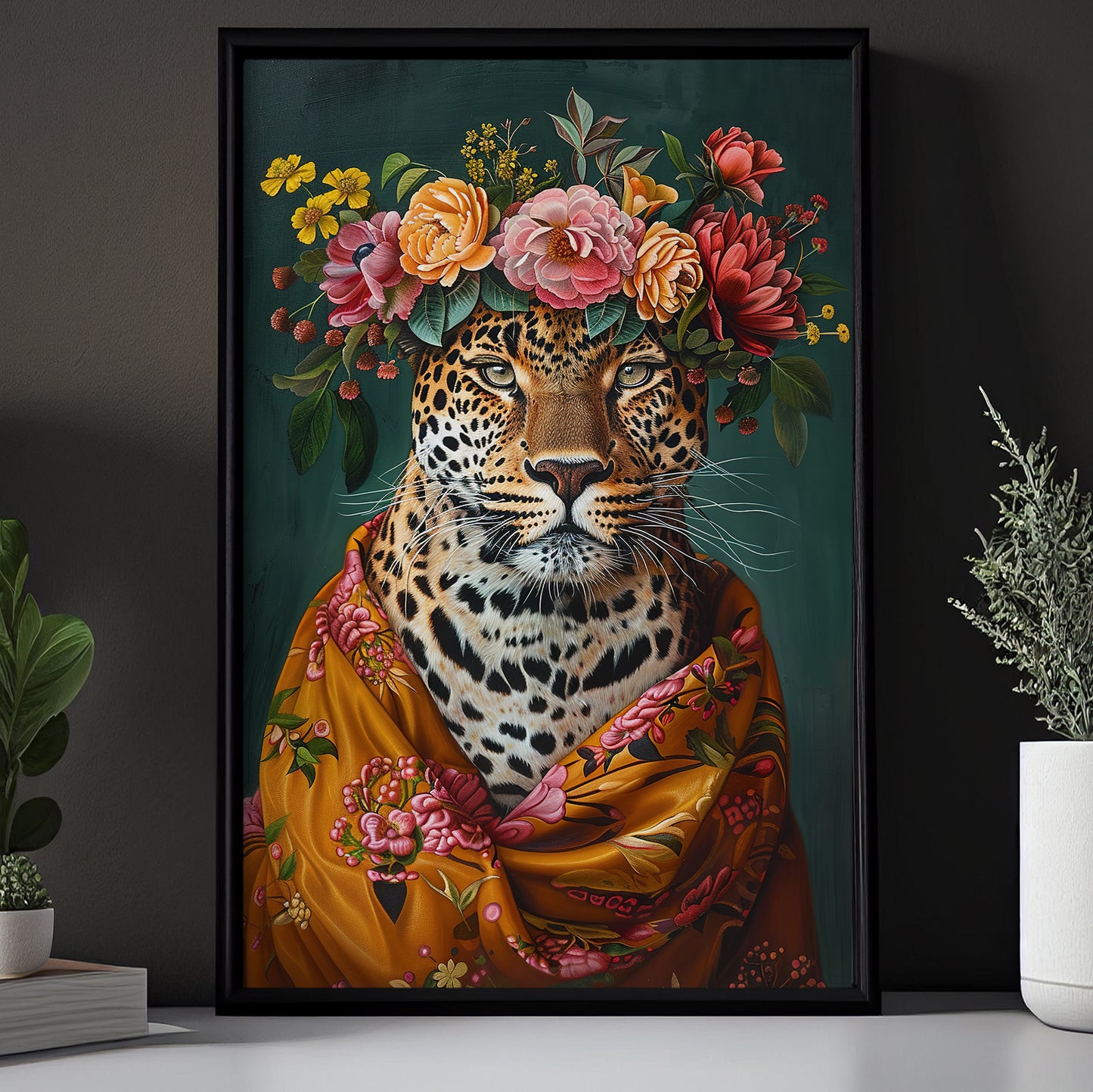 Leopard In The Garden, Victorian Leopard Canvas Painting, Victorian Animal Wall Art Decor, Poster Gift For Leopard Lovers