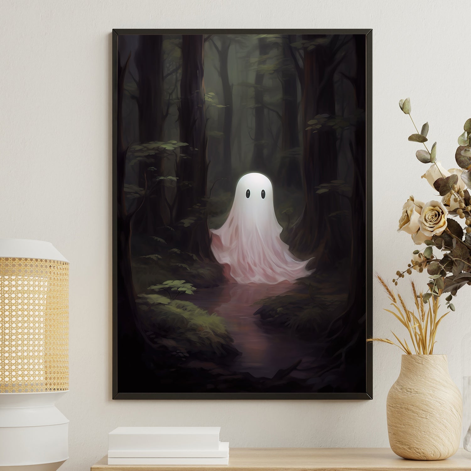 Ghost Stand Alone In The Forest, Ghost Canvas Painting, Dark