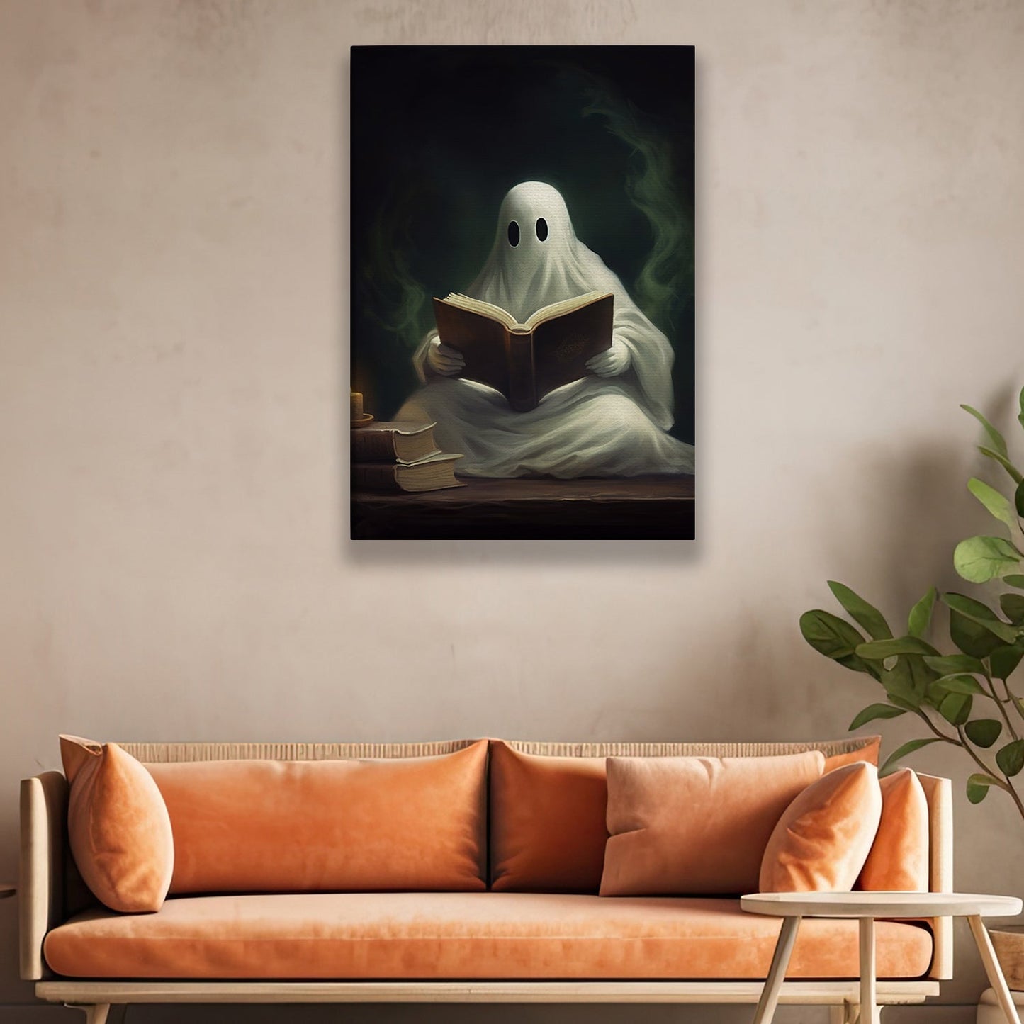 Ghost Let's Me Read Book, Ghost Canvas Painting, Dark Forest Wall Art, Poster Gift For Book Lovers