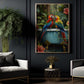 Parrots In Tropical Bliss, Floral Victorian Parrots Canvas Painting, Victorian Animal Wall Art Decor, Poster Gift For Parrots Lovers