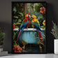 Parrots In Tropical Bliss, Floral Victorian Parrots Canvas Painting, Victorian Animal Wall Art Decor, Poster Gift For Parrots Lovers