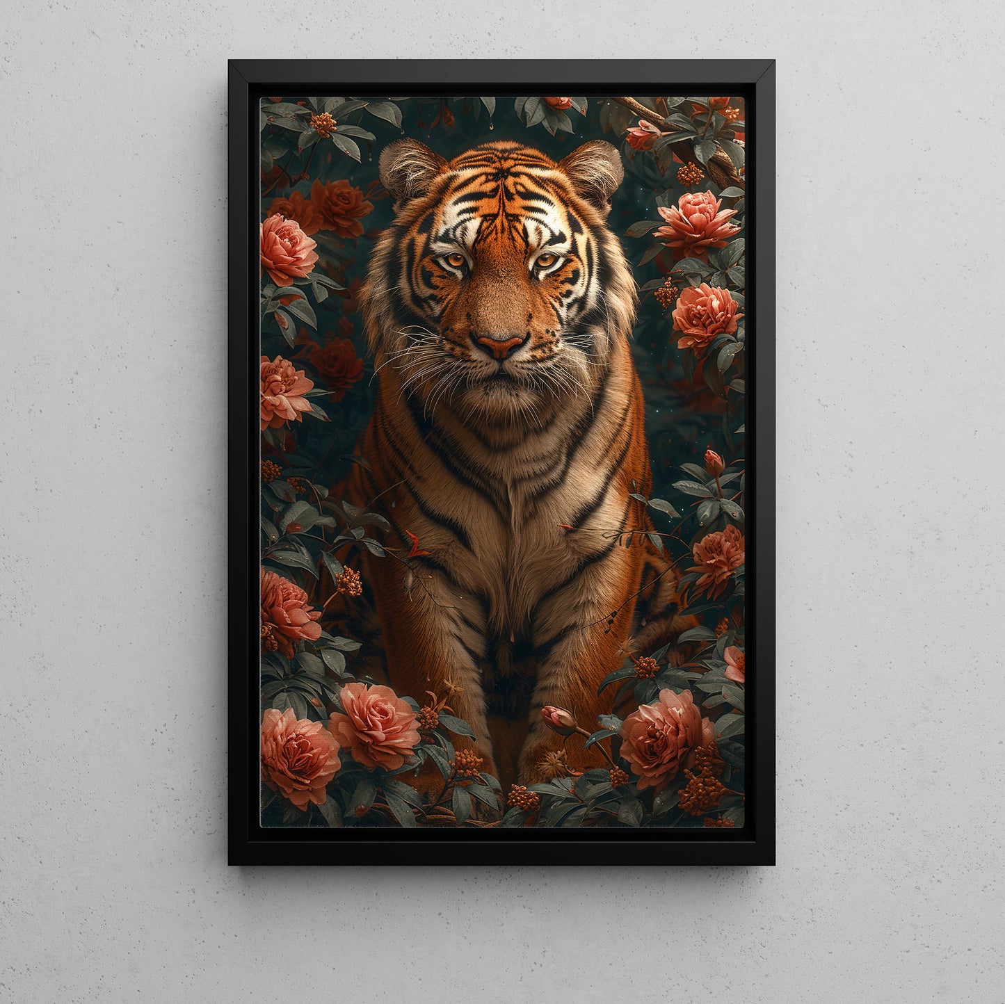 Tiger In The Rose Garden, Victorian Tiger Canvas Painting, Victorian Animal Wall Art Decor, Poster Gift For Tiger Lovers