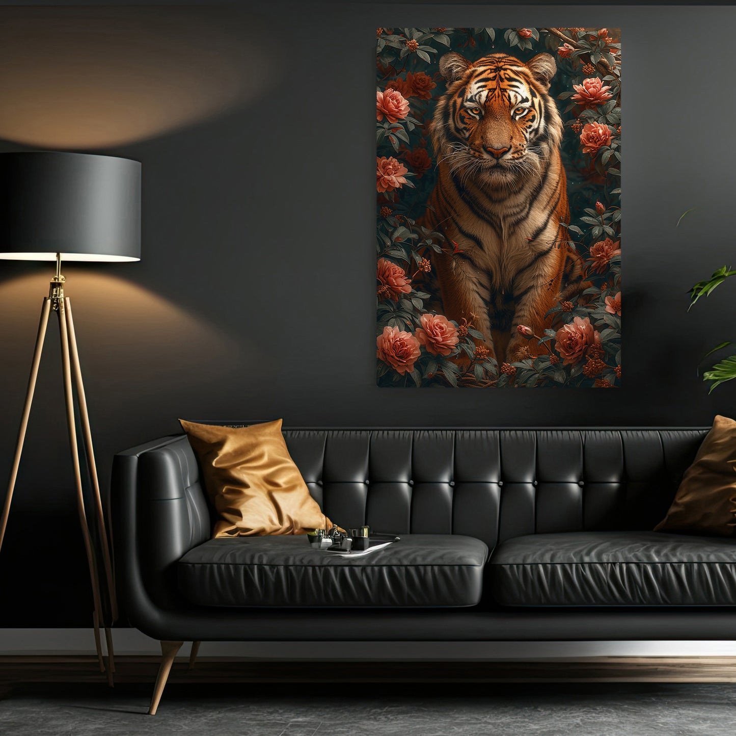 Tiger In The Rose Garden, Victorian Tiger Canvas Painting, Victorian Animal Wall Art Decor, Poster Gift For Tiger Lovers