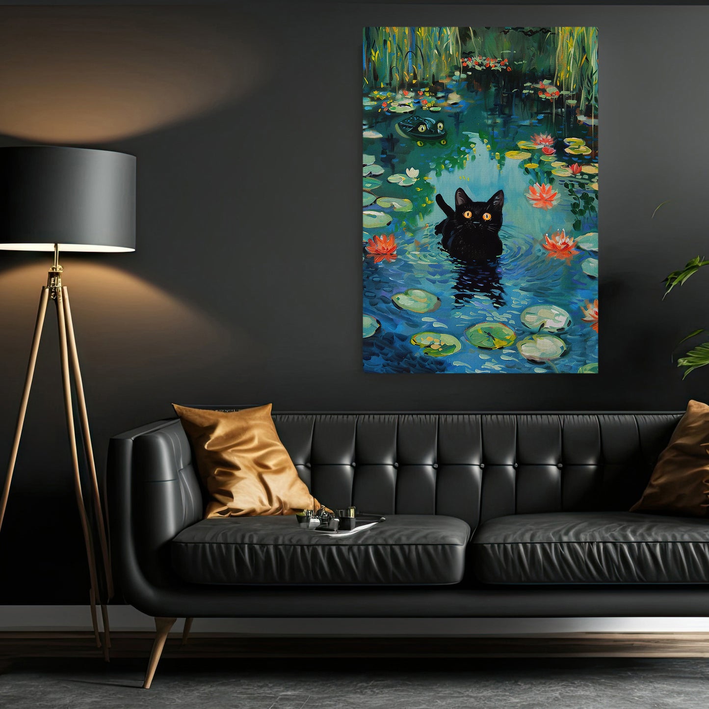 Midnight In The Garden, Cat Canvas Painting, Whispers Wall Art Decor, Poster Gift For Cat Lovers