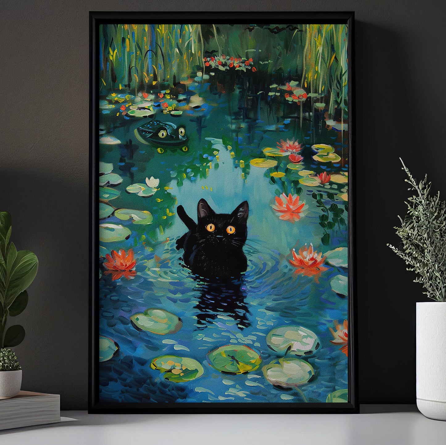 Midnight In The Garden, Cat Canvas Painting, Whispers Wall Art Decor, Poster Gift For Cat Lovers