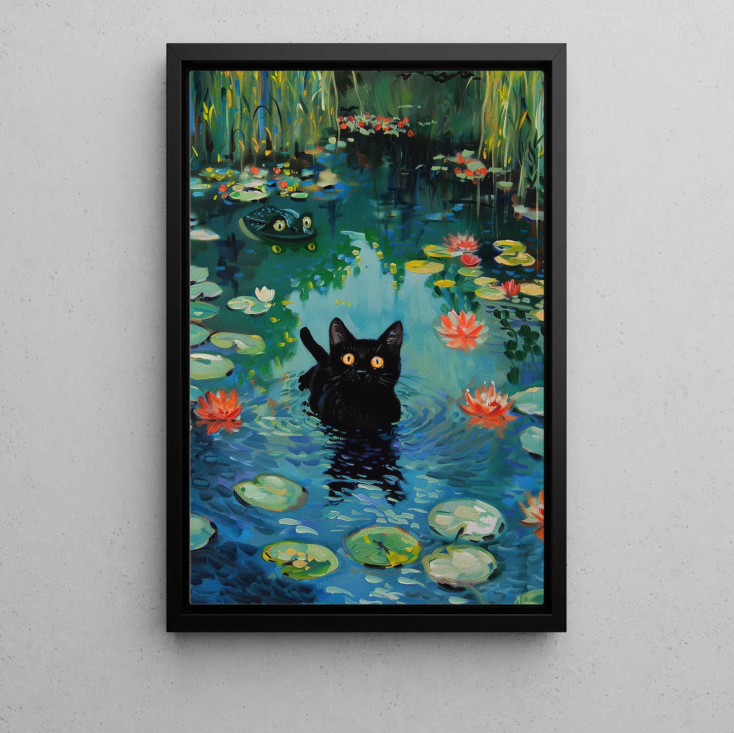 Midnight In The Garden, Cat Canvas Painting, Whispers Wall Art Decor, Poster Gift For Cat Lovers