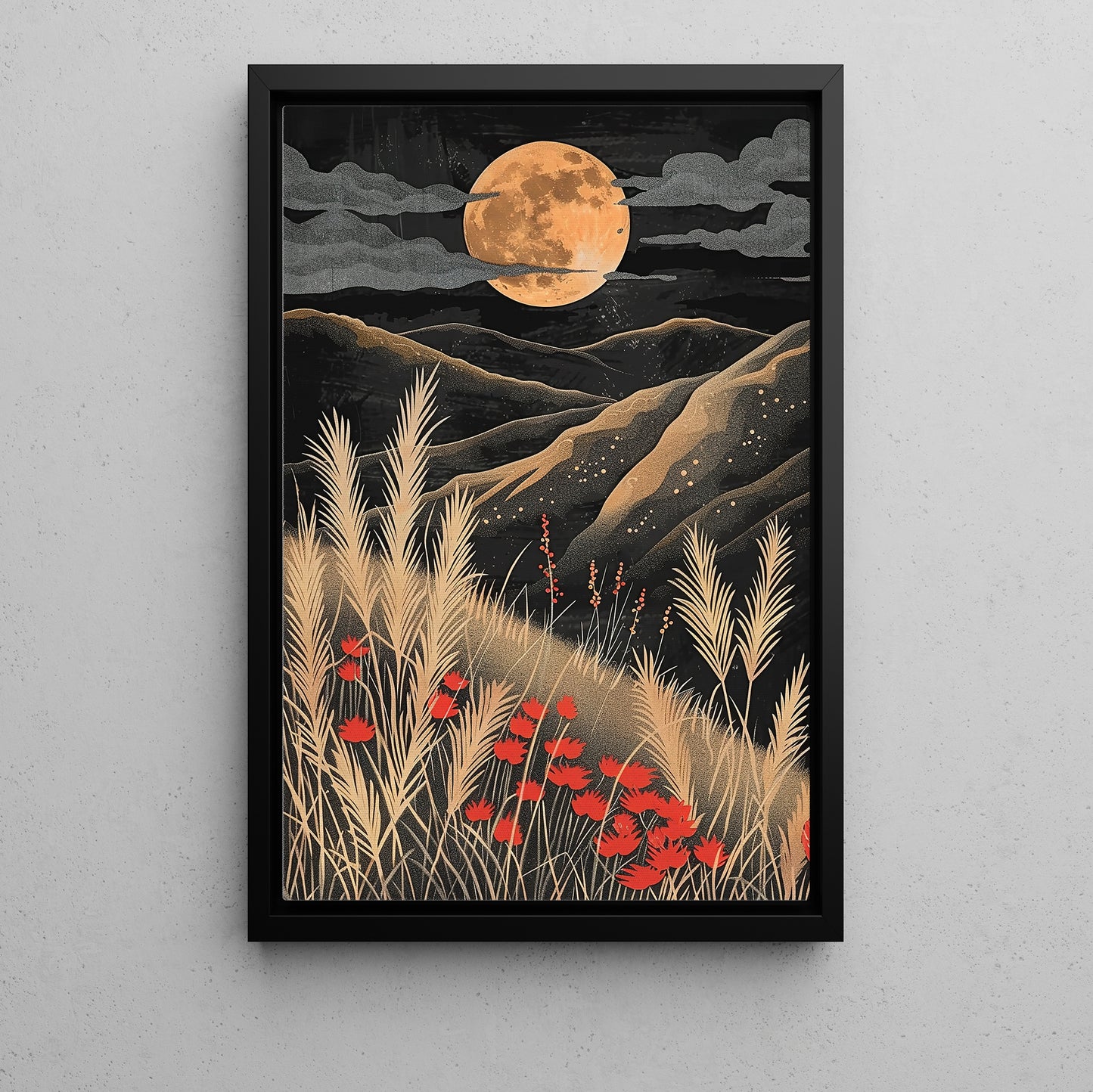 Harvest Moon Over Golden Fields, Autumn Canvas Painting, Modern Wall Art Decor, Poster Gift For Landscapes Lovers