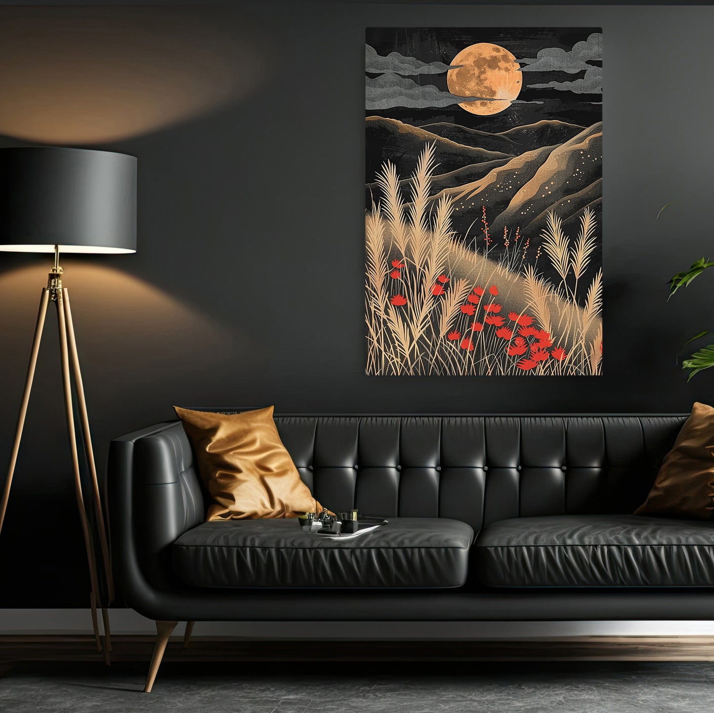 Harvest Moon Over Golden Fields, Autumn Canvas Painting, Modern Wall Art Decor, Poster Gift For Landscapes Lovers