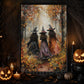 Autumn Witches Leaves Canvas Painting, Spooky Season Witch Wall Art Decor, Halloween Poster Gift For Witch Lovers