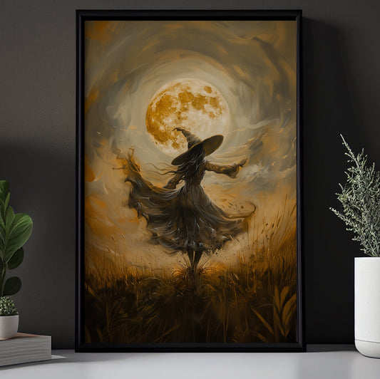 Lunar Dance Of The Witch, Witch Canvas Painting, Spooky Season Wall Art Decor, Halloween Poster Gift For Witch Lovers