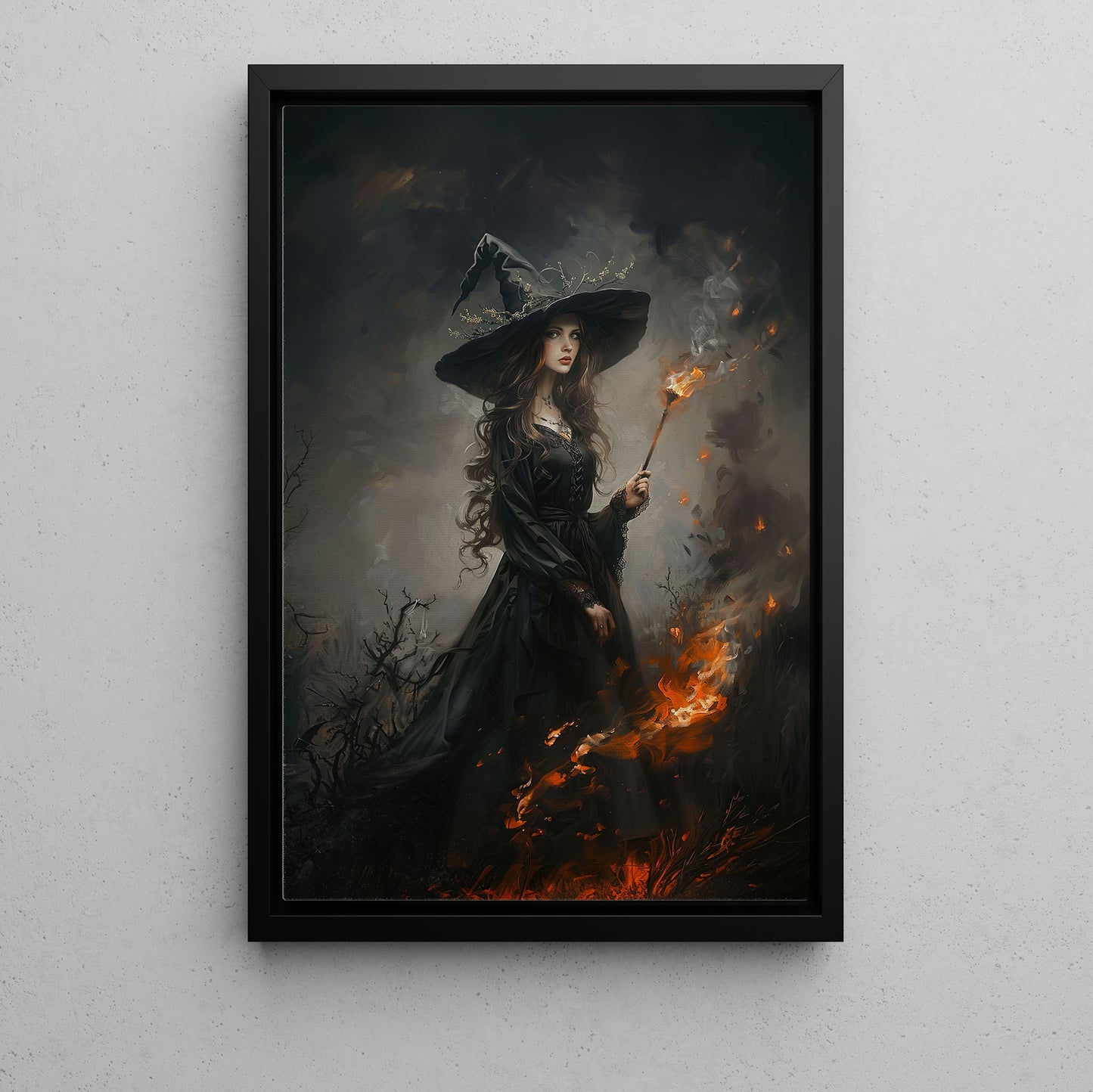 A Witch's Conquest With Flame, Witches Canvas Painting, Spooky Season Wall Art Decor, Halloween Poster Gift For Witch Lovers