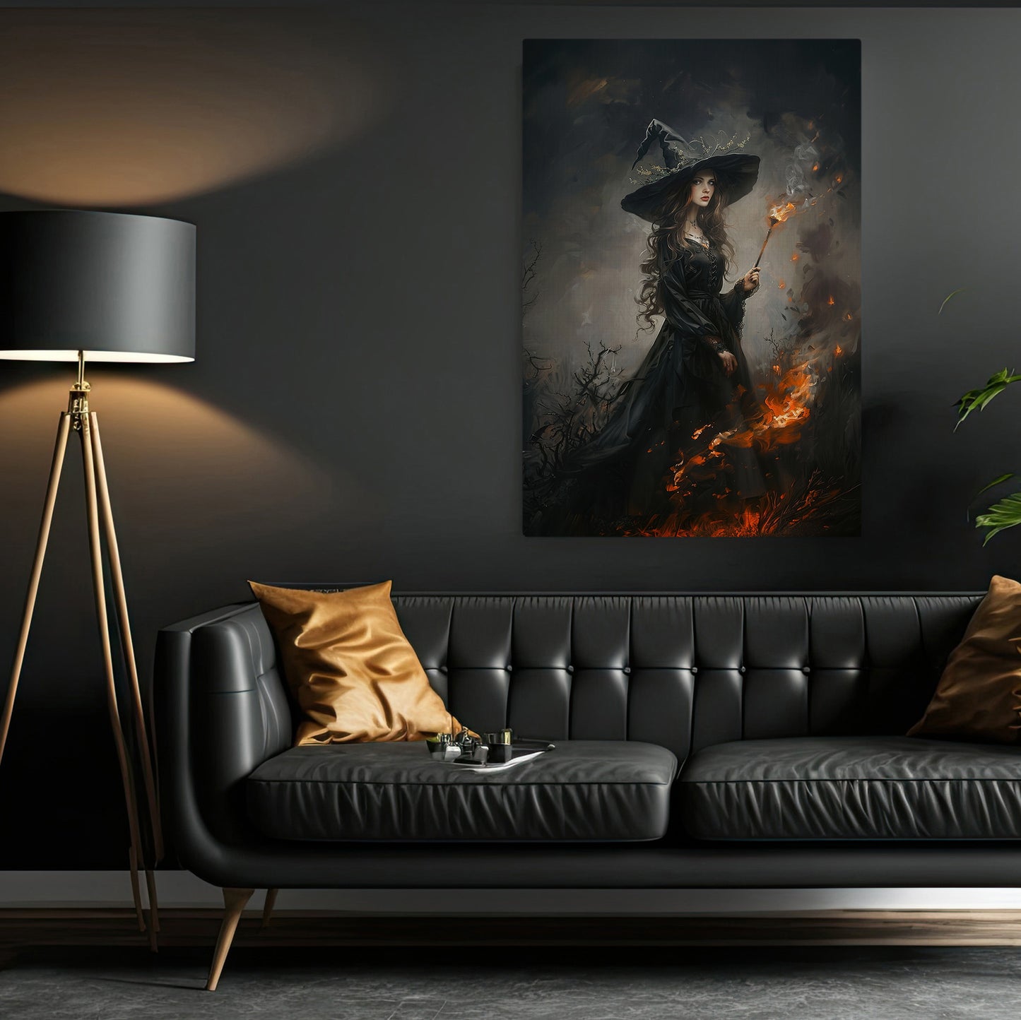 A Witch's Conquest With Flame, Witches Canvas Painting, Spooky Season Wall Art Decor, Halloween Poster Gift For Witch Lovers