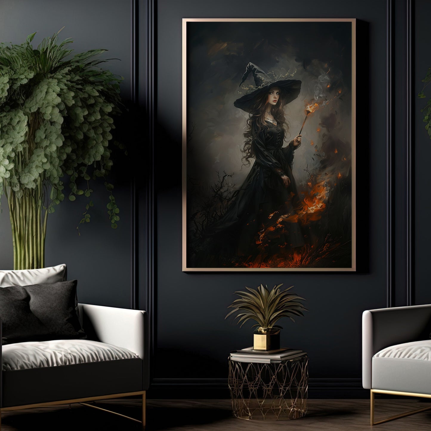 A Witch's Conquest With Flame, Witches Canvas Painting, Spooky Season Wall Art Decor, Halloween Poster Gift For Witch Lovers