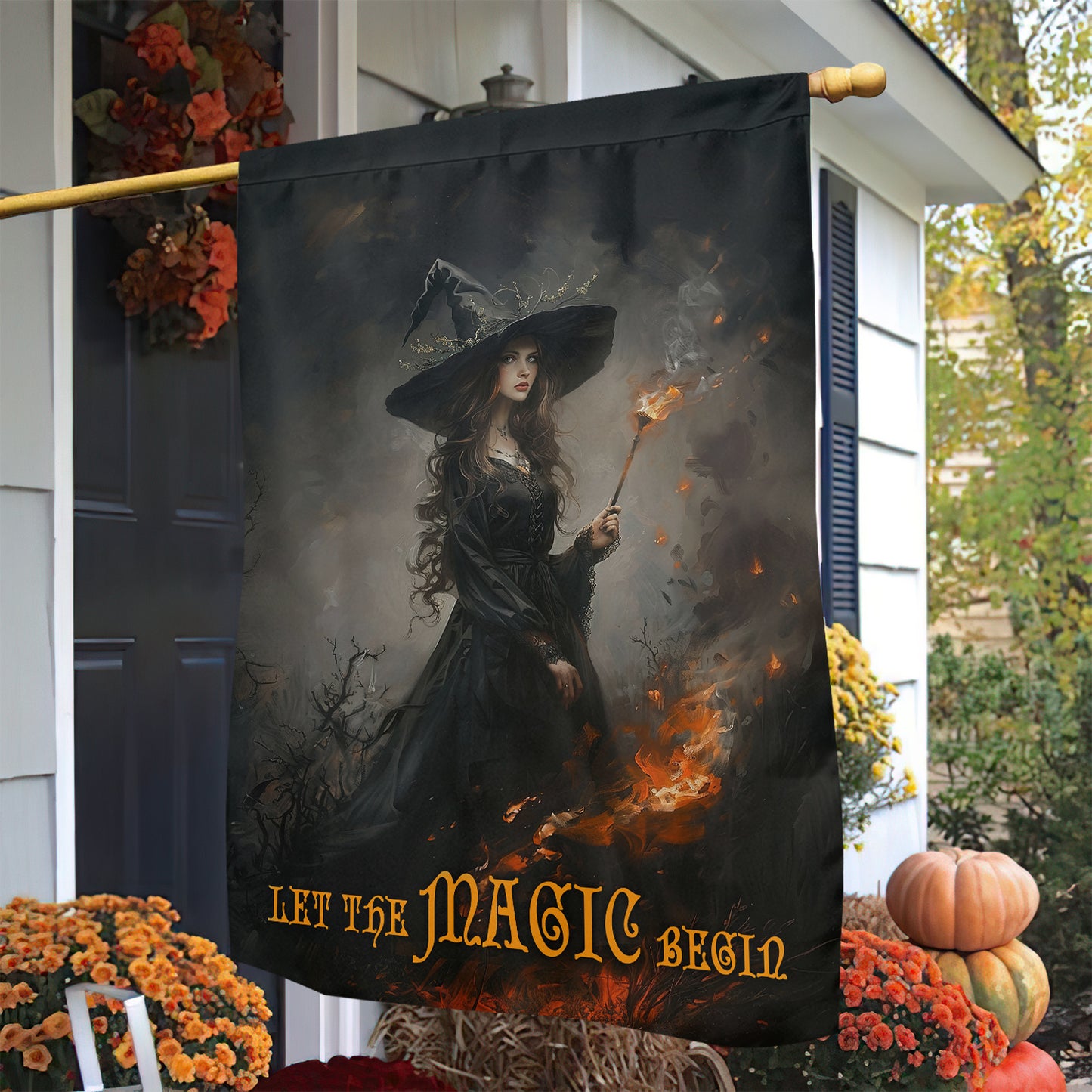 A Witch's Conquest With Flame, Halloween Garden Flag & House Flag, Witch Outdoor Decor, Spooky Yard Decor Gift For Witch Lovers