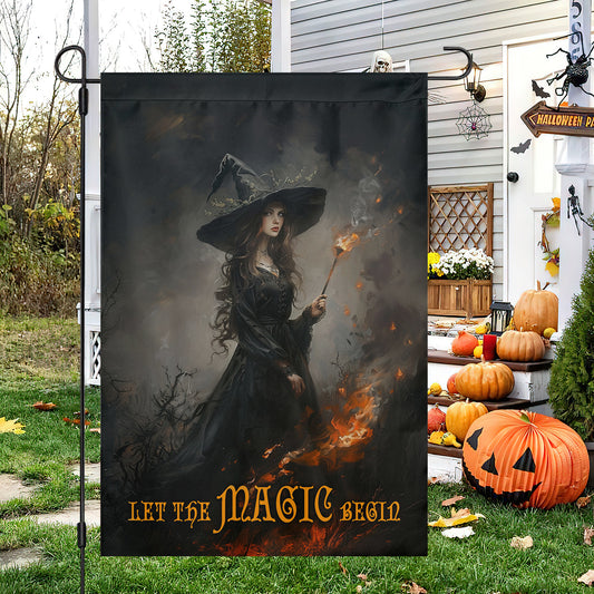 A Witch's Conquest With Flame, Halloween Garden Flag & House Flag, Witch Outdoor Decor, Spooky Yard Decor Gift For Witch Lovers