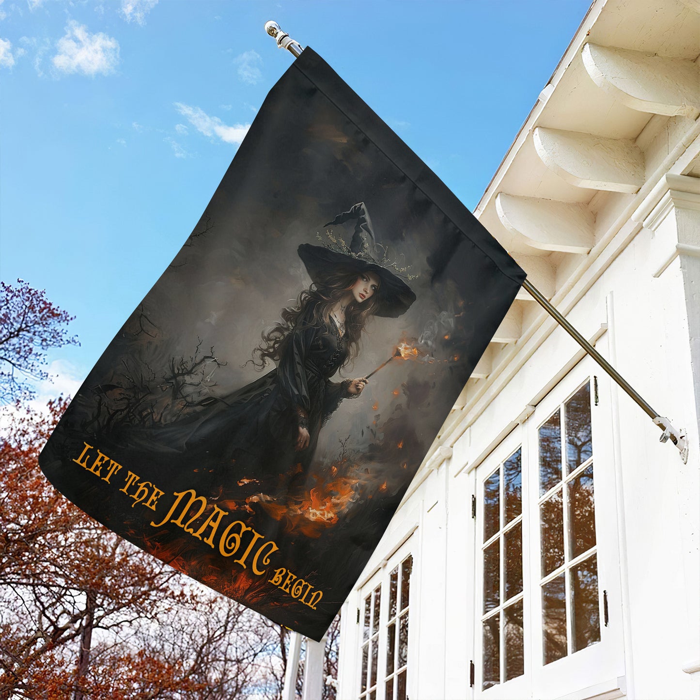 A Witch's Conquest With Flame, Halloween Garden Flag & House Flag, Witch Outdoor Decor, Spooky Yard Decor Gift For Witch Lovers