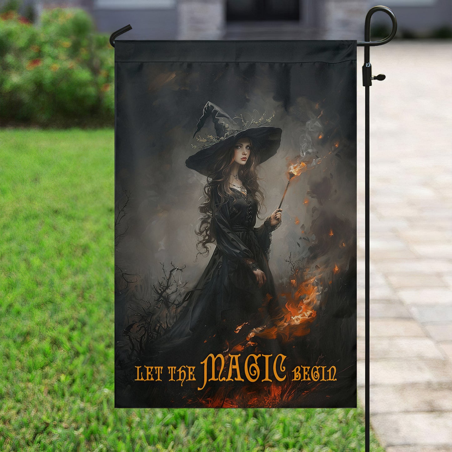 A Witch's Conquest With Flame, Halloween Garden Flag & House Flag, Witch Outdoor Decor, Spooky Yard Decor Gift For Witch Lovers