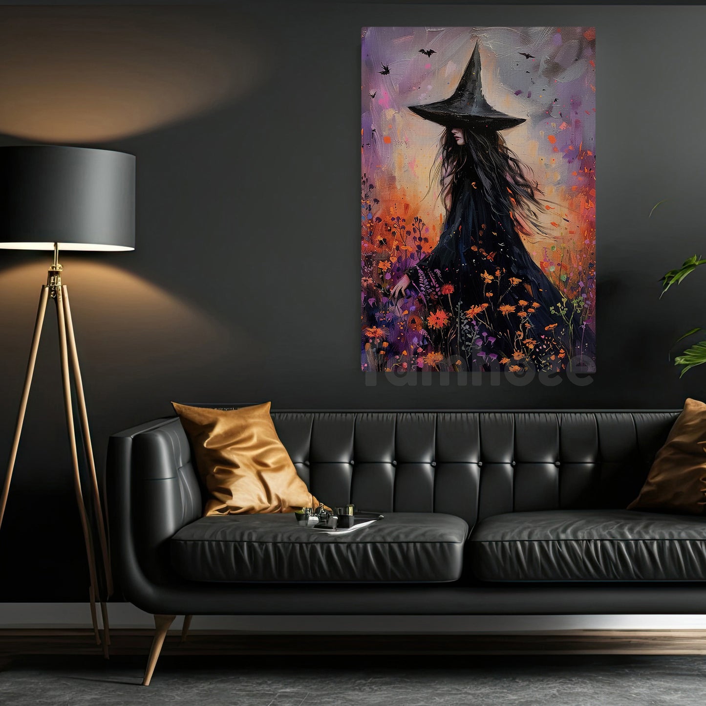 Halloween Witch Canvas Painting, Witch In Wildflower Field Wall Art Decor Spooky Season Poster Gift For Witch Lovers