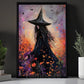 Halloween Witch Canvas Painting, Witch In Wildflower Field Wall Art Decor Spooky Season Poster Gift For Witch Lovers