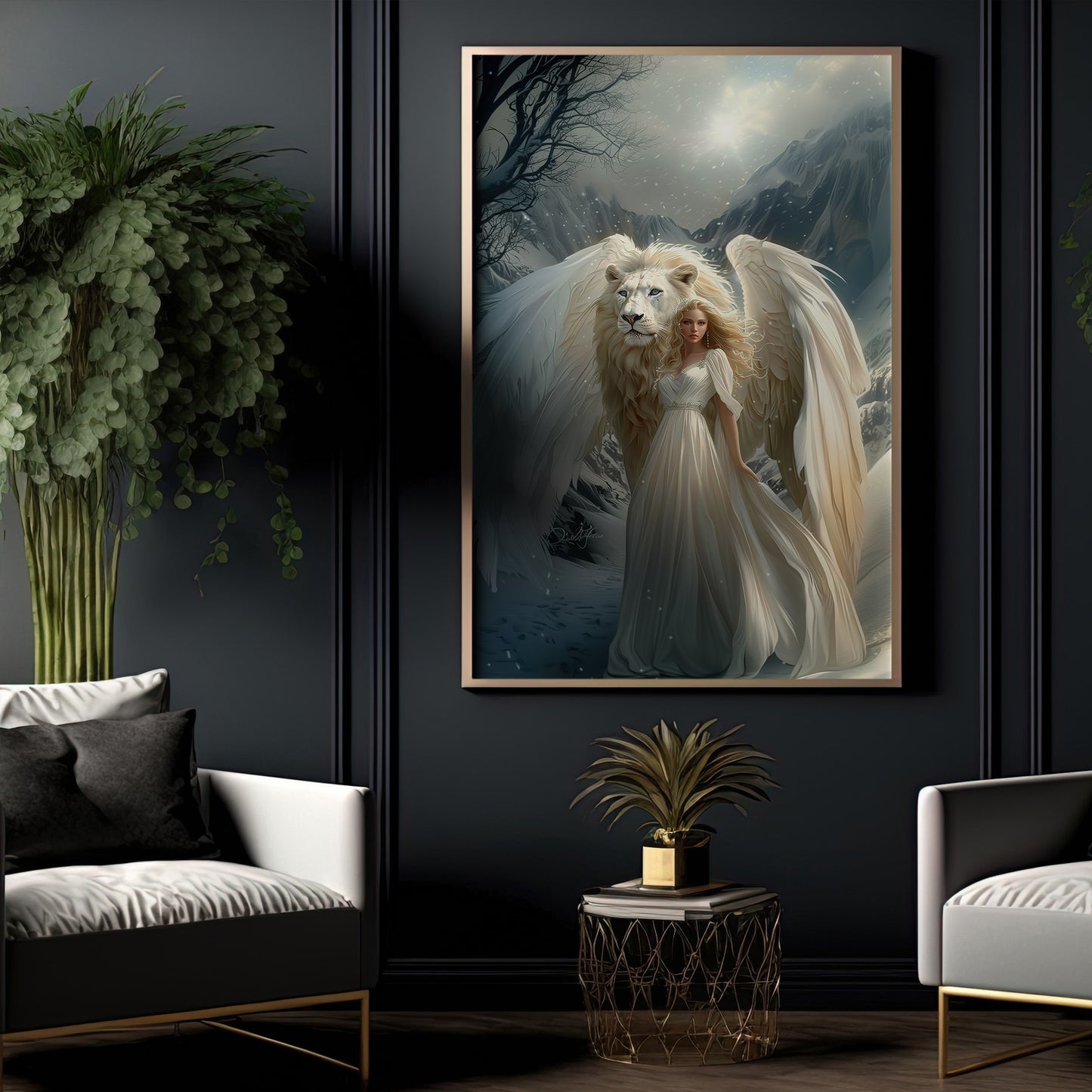 A Majestic Lion Angelic, Victorian Queen Canvas Painting, Morden Wall Art Decor, Poster Gift For Angel Lovers