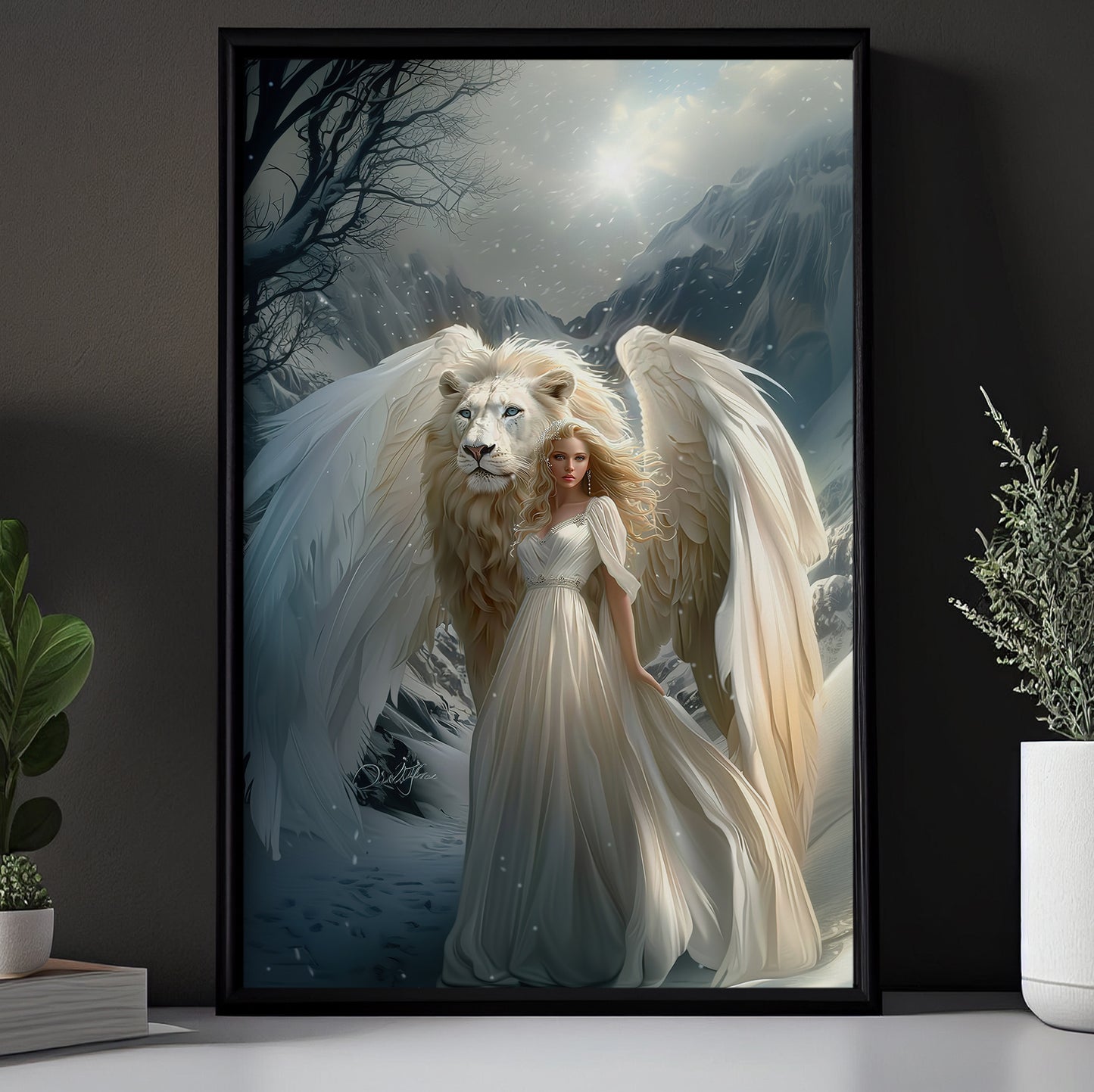 A Majestic Lion Angelic, Victorian Queen Canvas Painting, Morden Wall Art Decor, Poster Gift For Angel Lovers