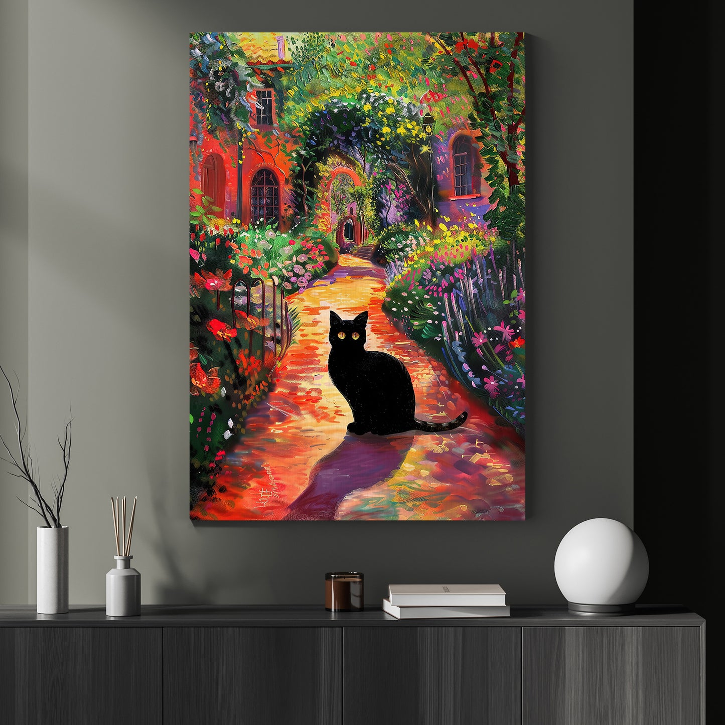 Petals And Paws, Victorian Black Cat Canvas Painting, Victorian Animal Wall Art Decor, Poster Gift For Cat Lovers