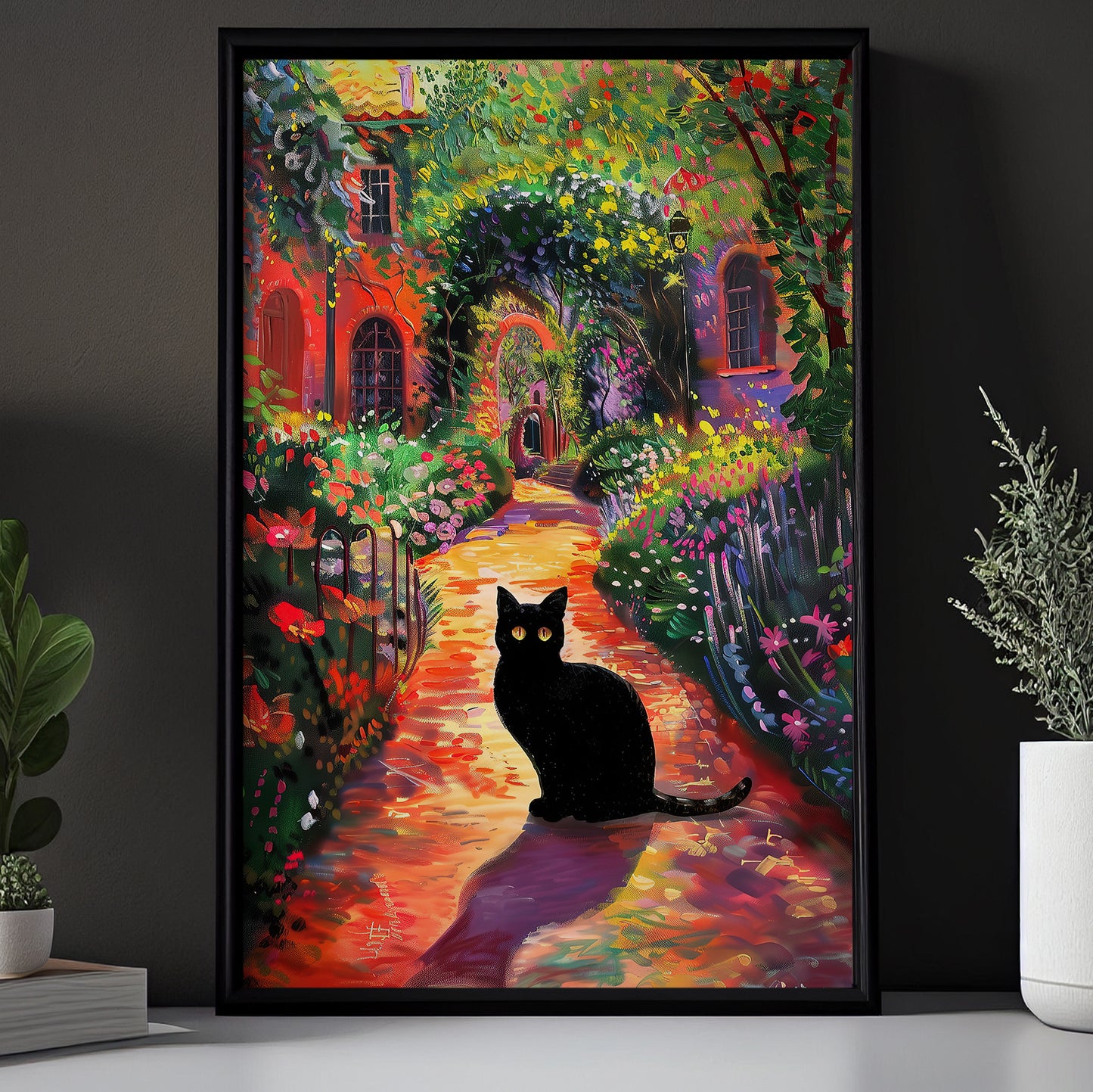 Petals And Paws, Victorian Black Cat Canvas Painting, Victorian Animal Wall Art Decor, Poster Gift For Cat Lovers